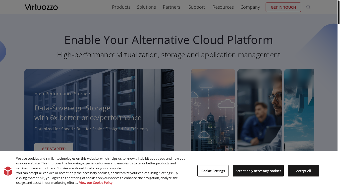 website screenshot of https://virtuozzo.com/