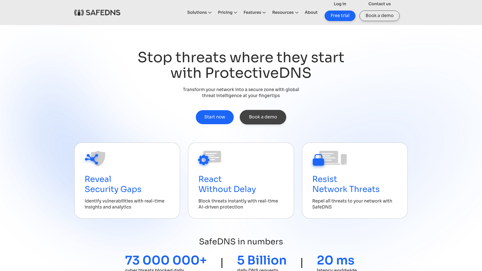 website screenshot of https://www.safedns.com/