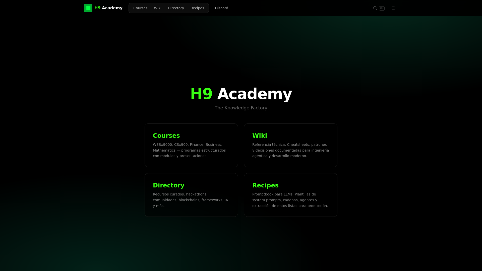 website screenshot of https://h9.academy