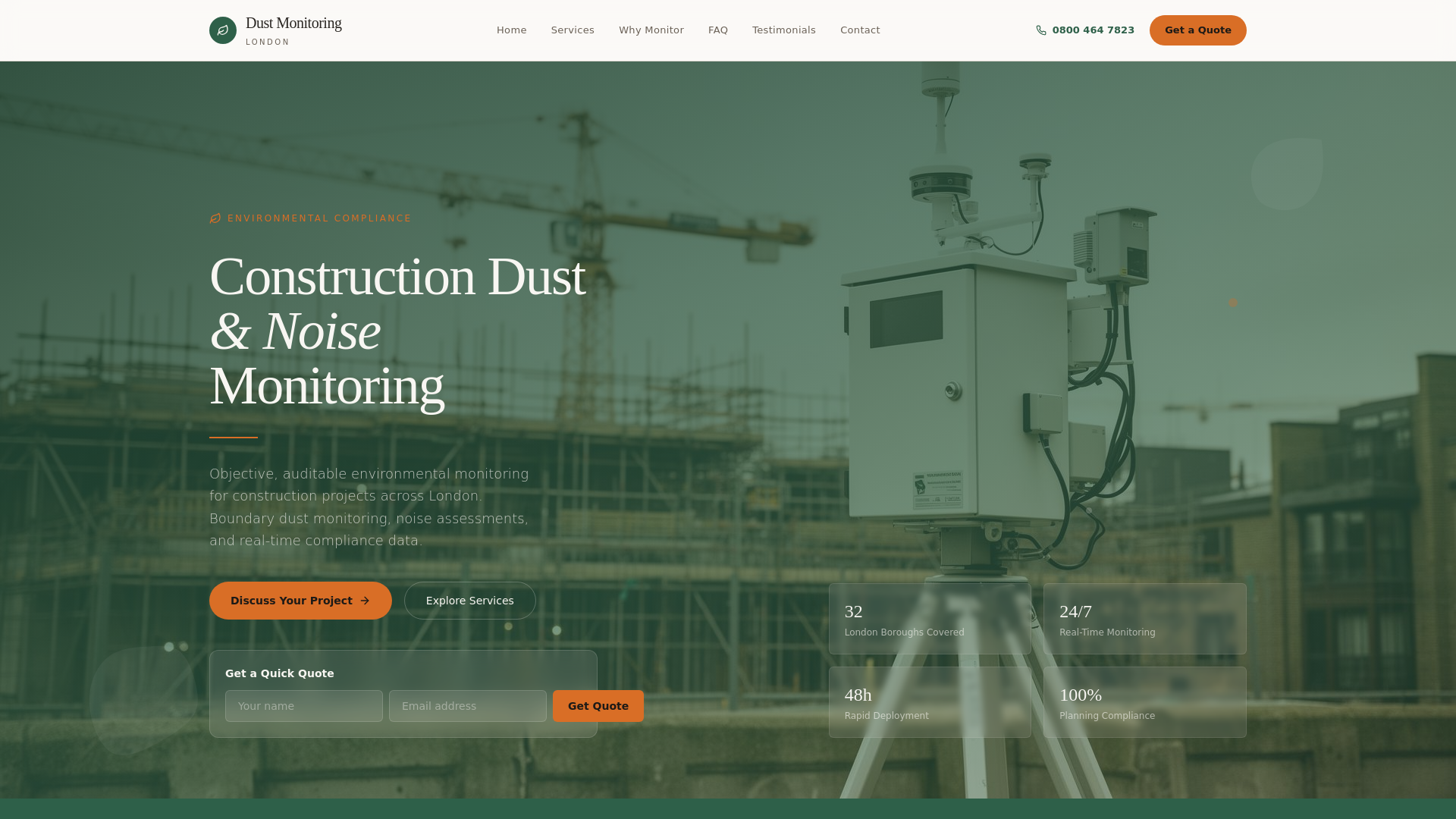 website screenshot of https://dustmonitoringlondon.co.uk/
