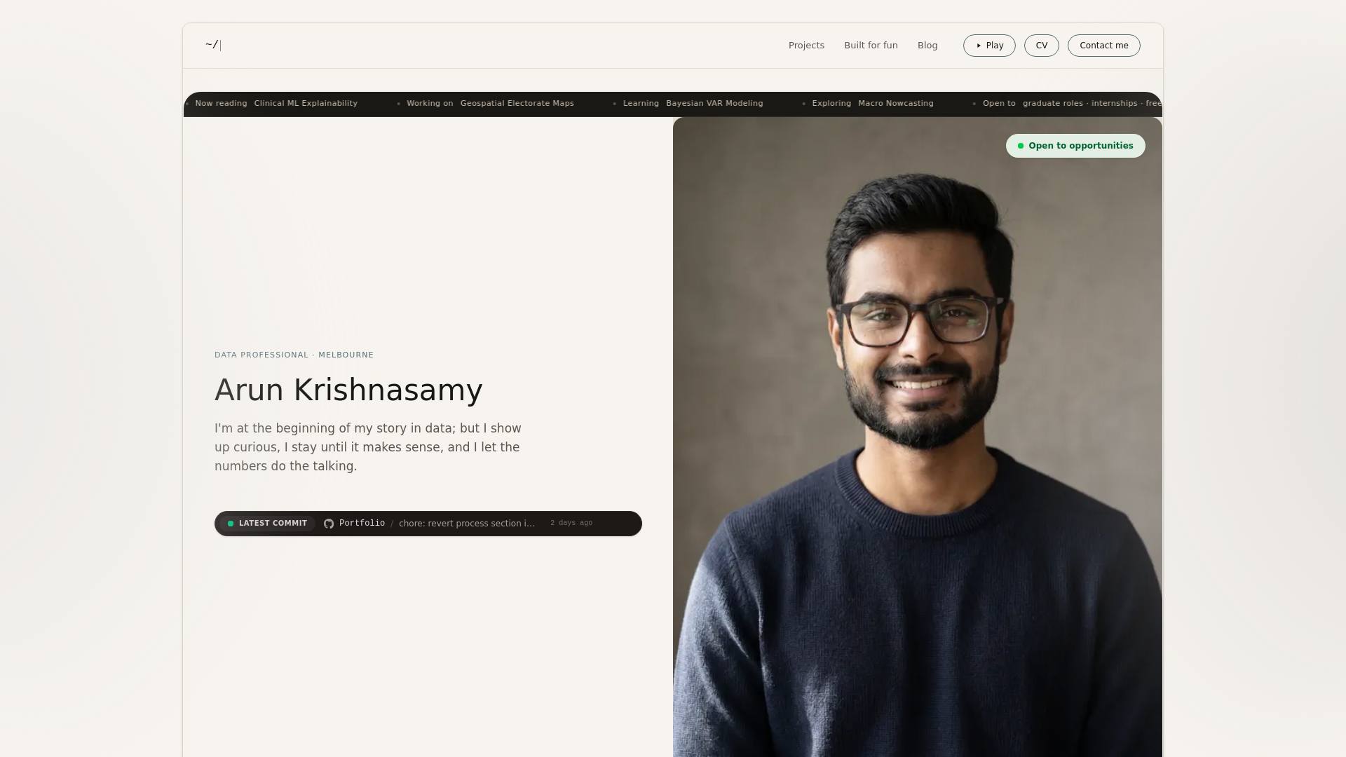 website screenshot of https://arunpk.ai/