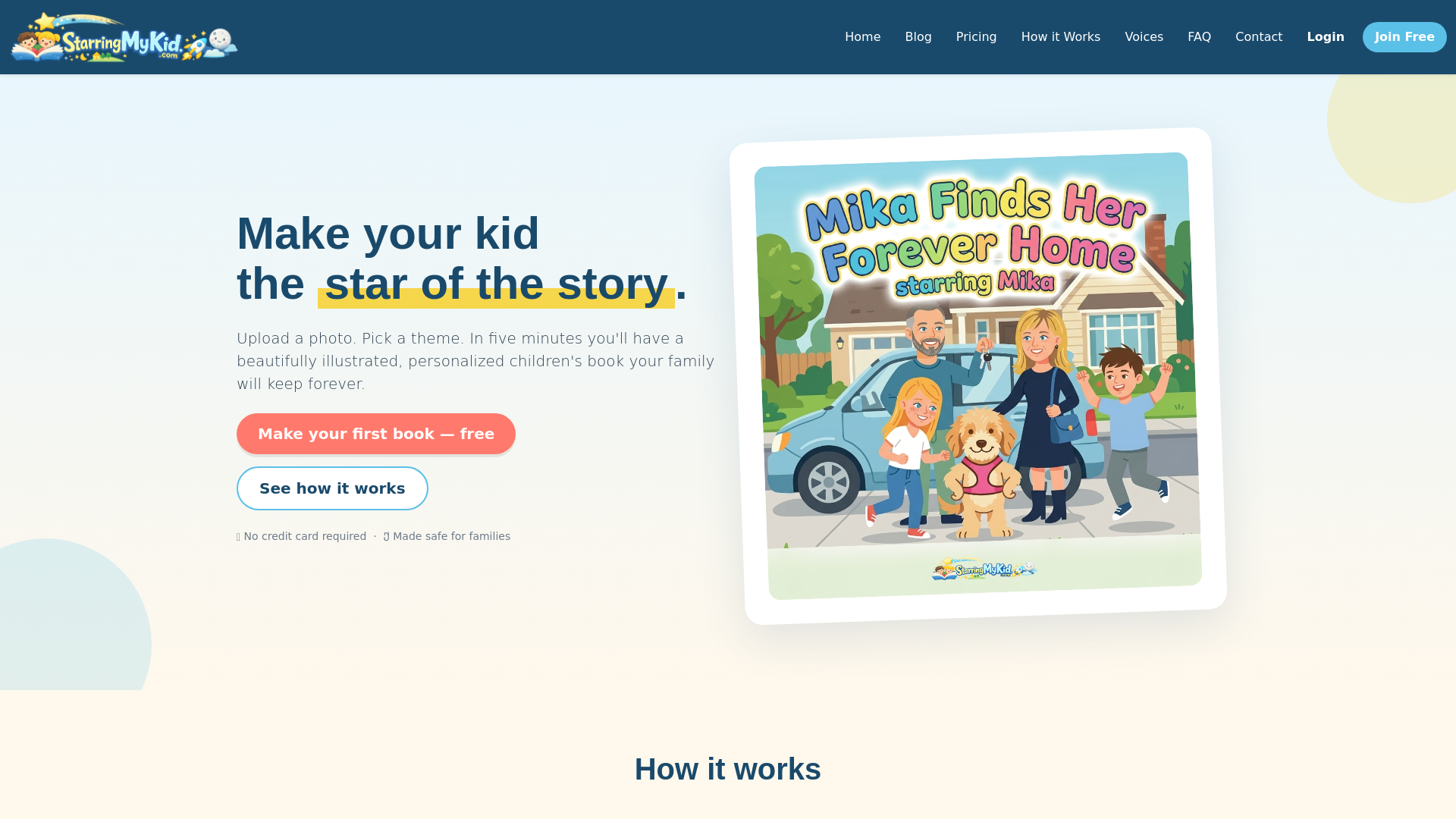 website screenshot of https://starringmykid.com/