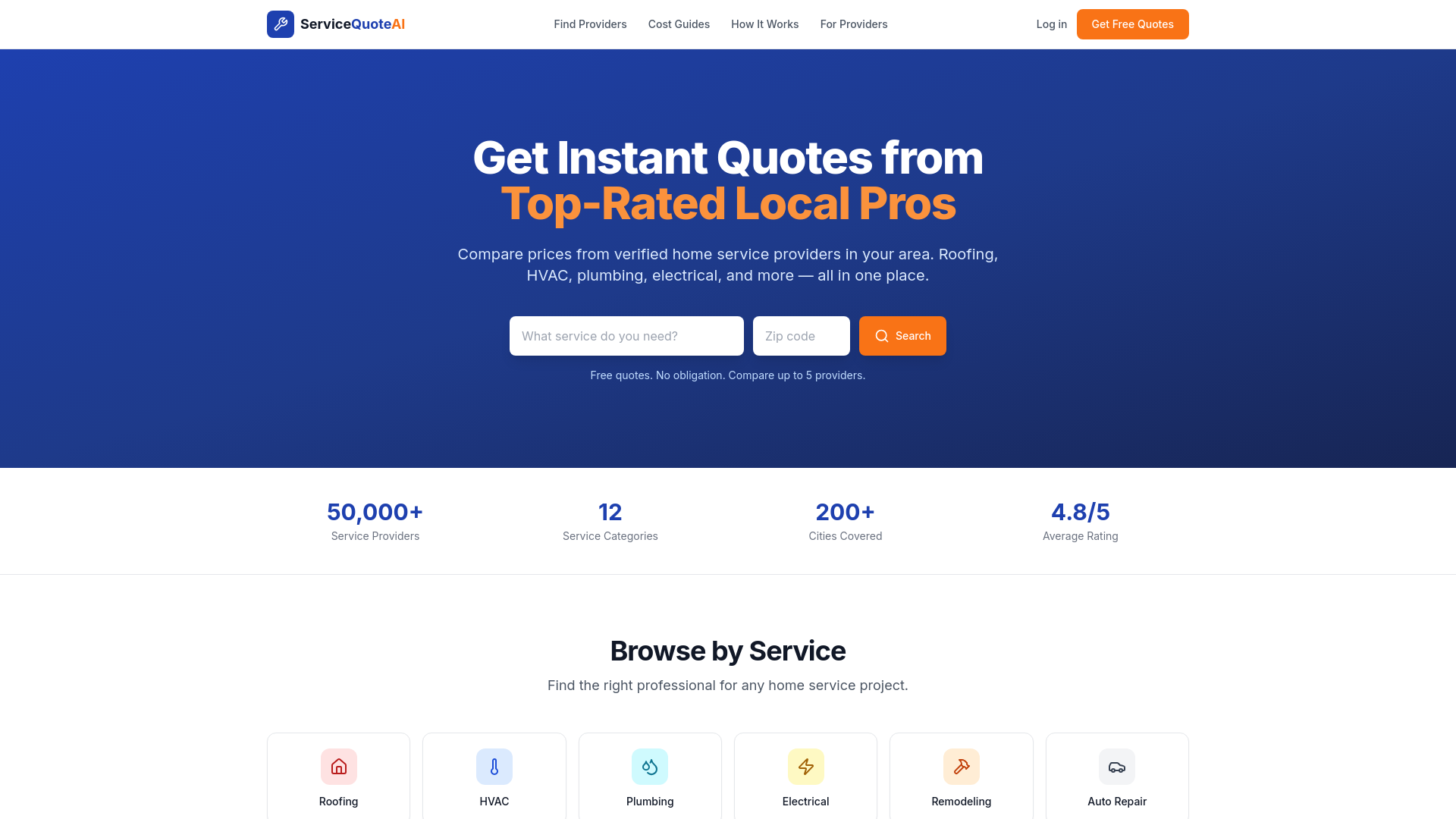 website screenshot of https://servicequoteai.com