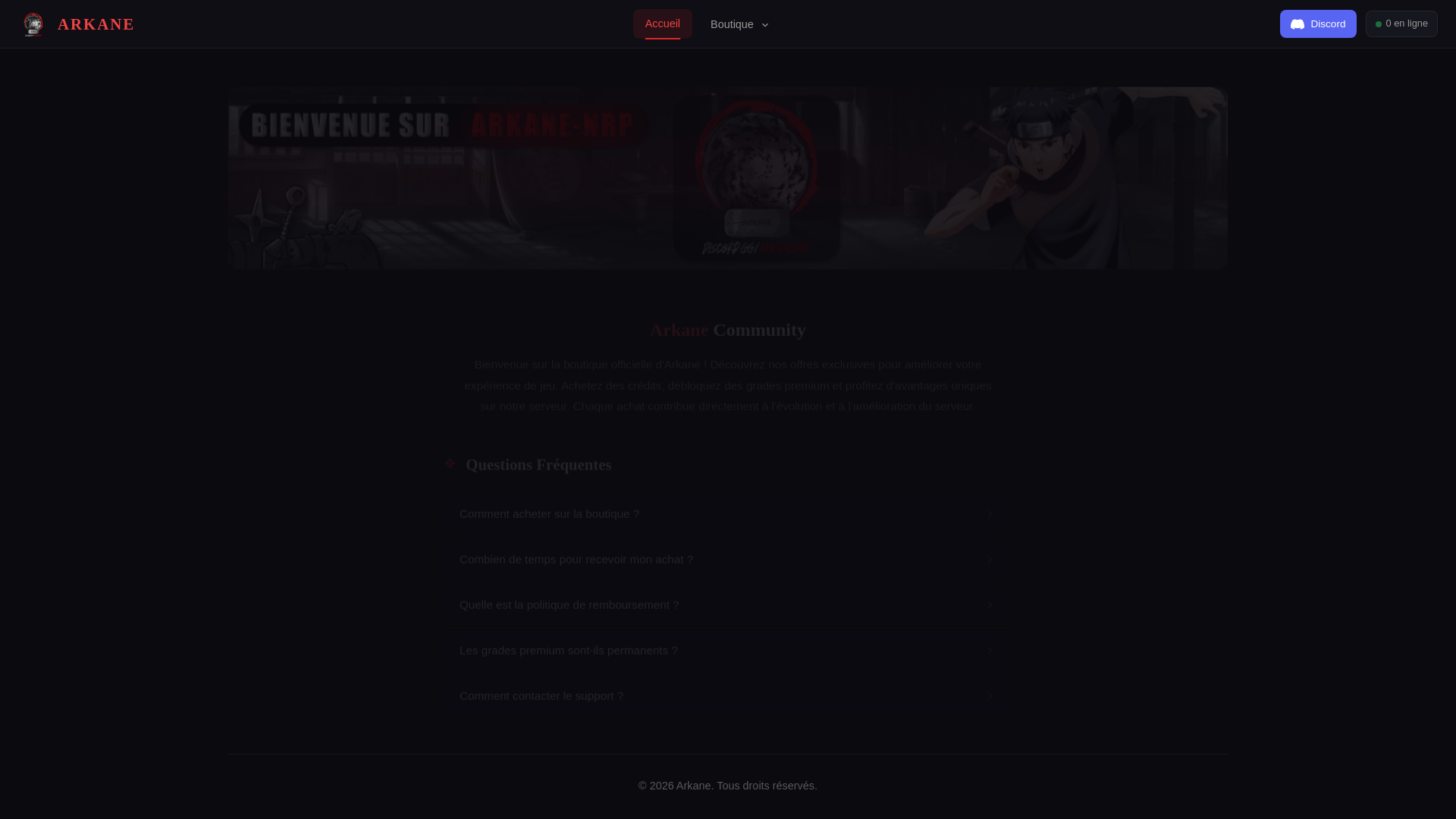 website screenshot of https://arkane-community.fr/