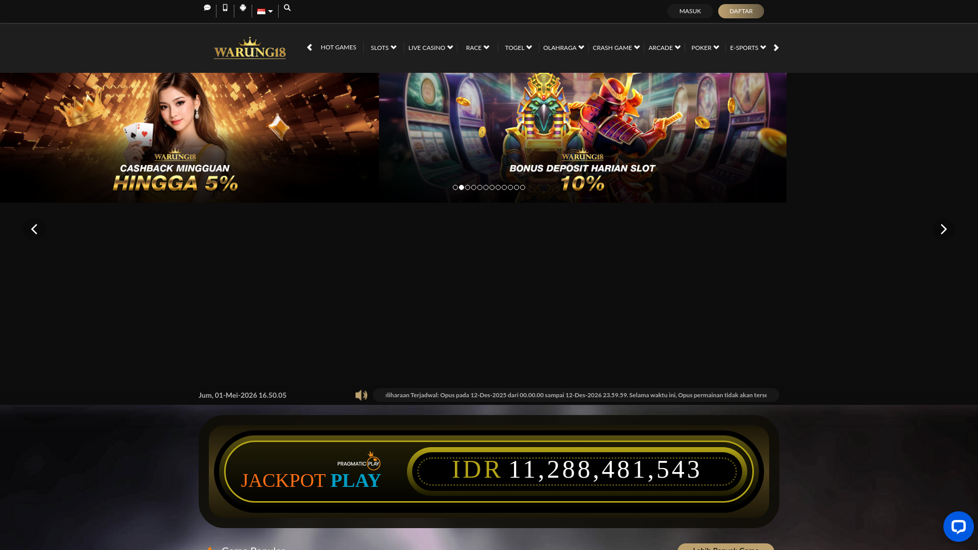 website screenshot of https://warung18official.xyz/