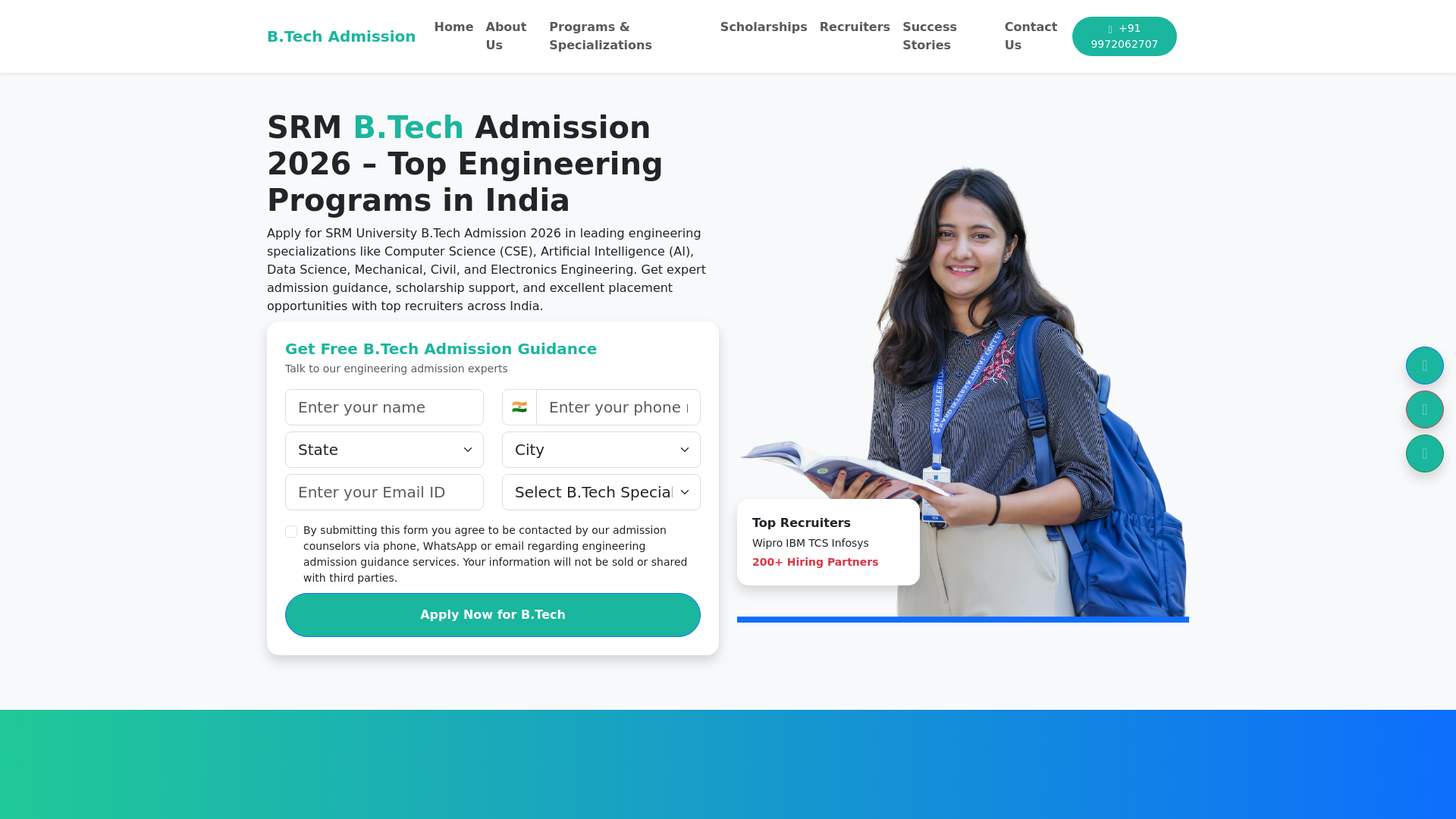website screenshot of https://btechadmissions.net/