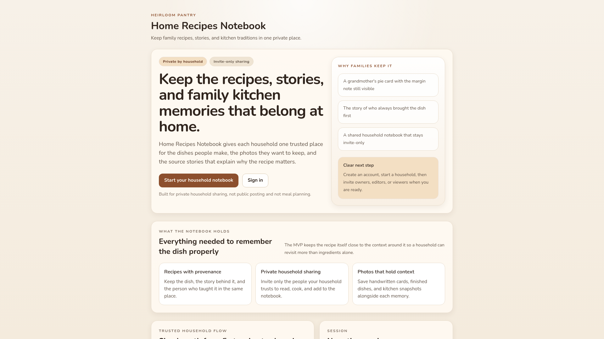 website screenshot of https://homerecipenotebook.com