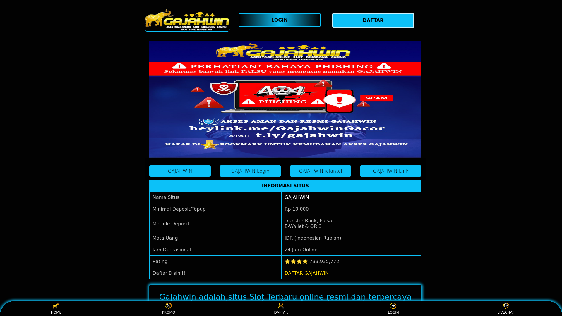 website screenshot of https://ampgajahwin.pages.dev/