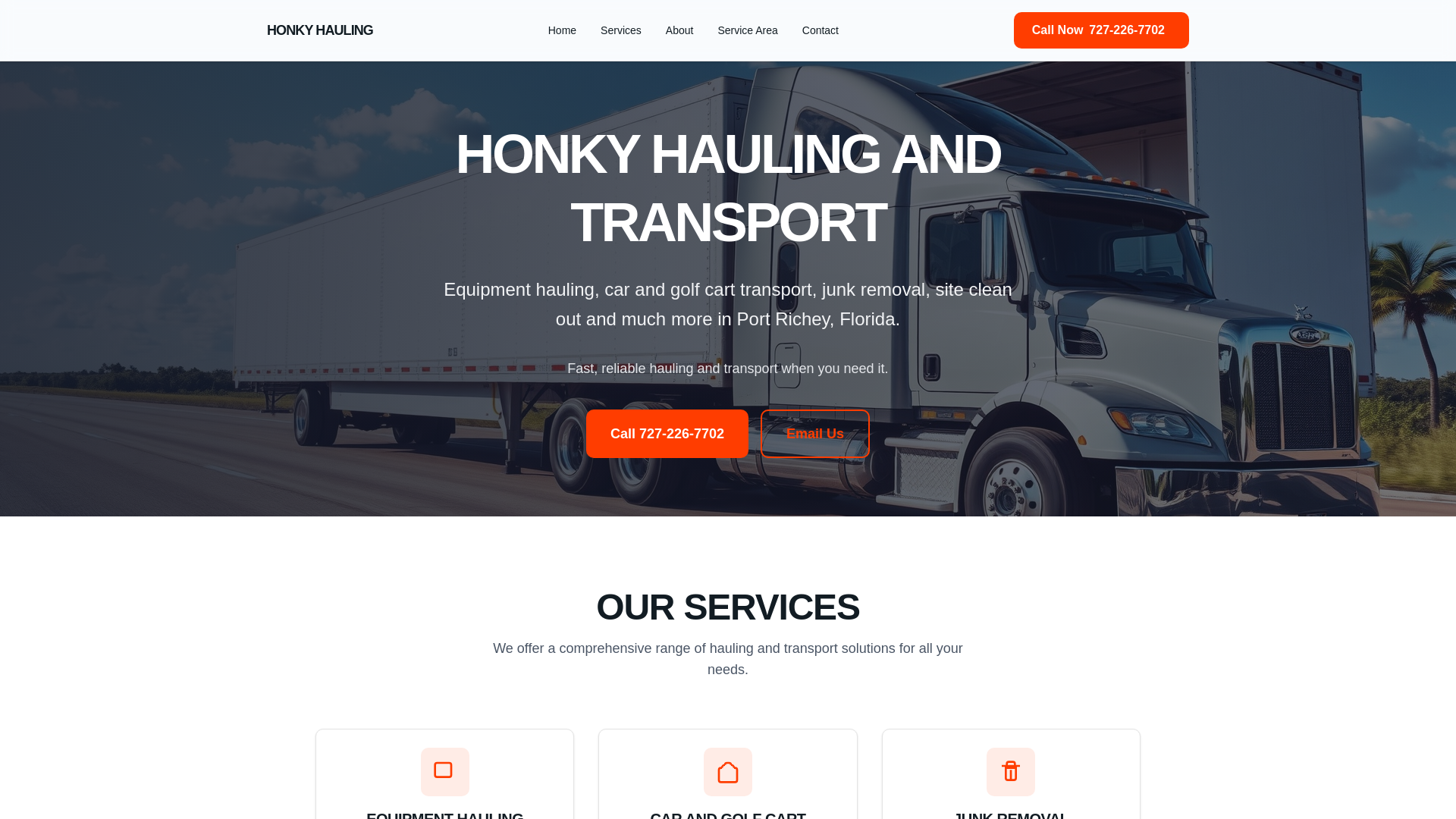 website screenshot of https://wwwhonkyhaulingandtransport.com/