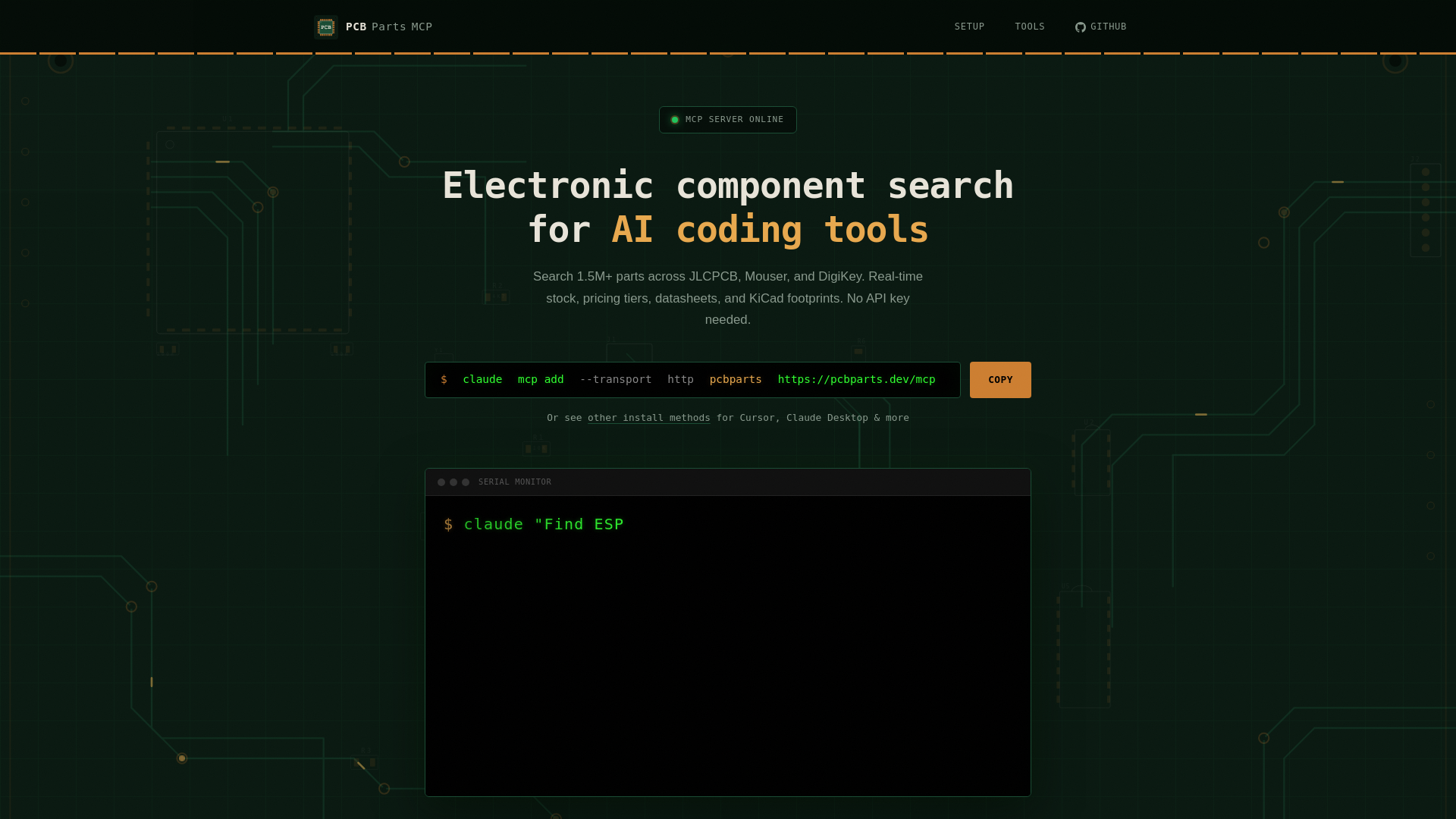 website screenshot of https://pcbparts.dev/