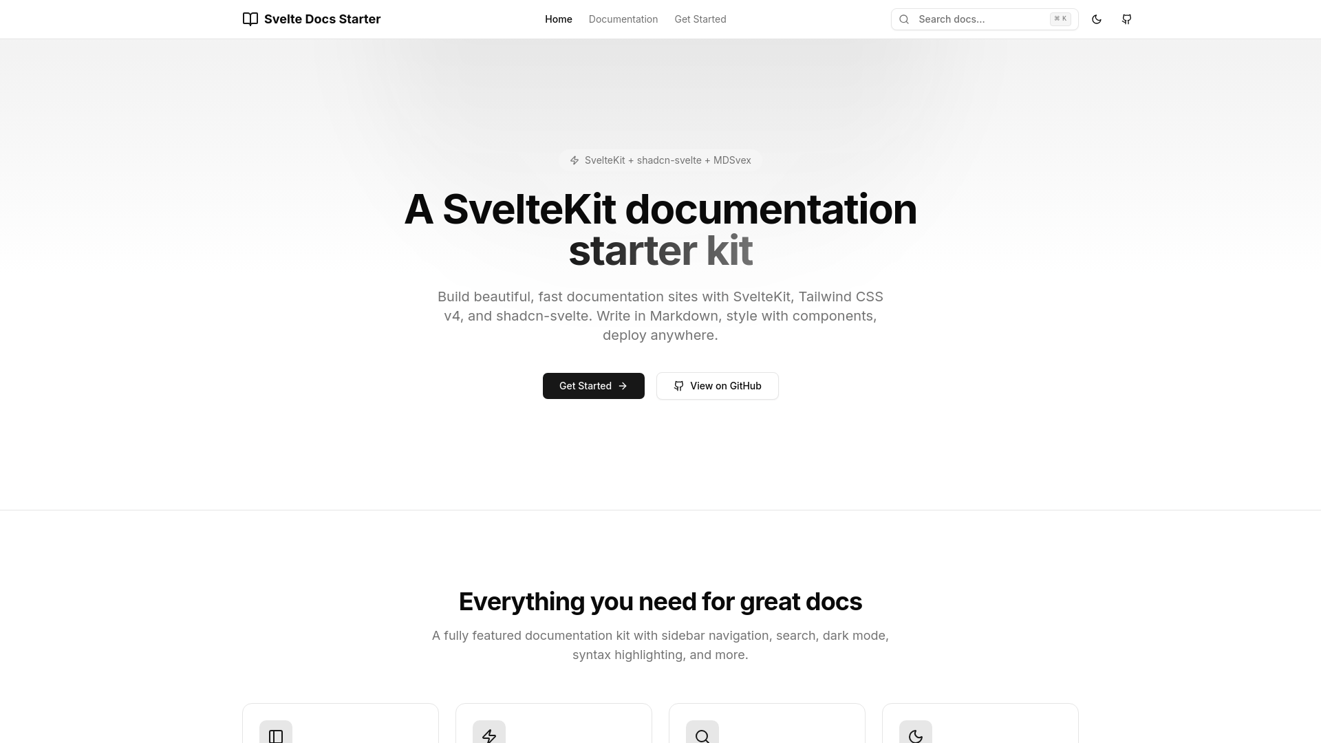 website screenshot of https://svelte-docs-starter.pages.dev/