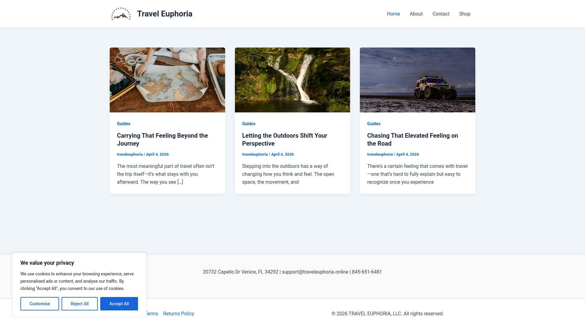 website screenshot of https://traveleuphoria.online/