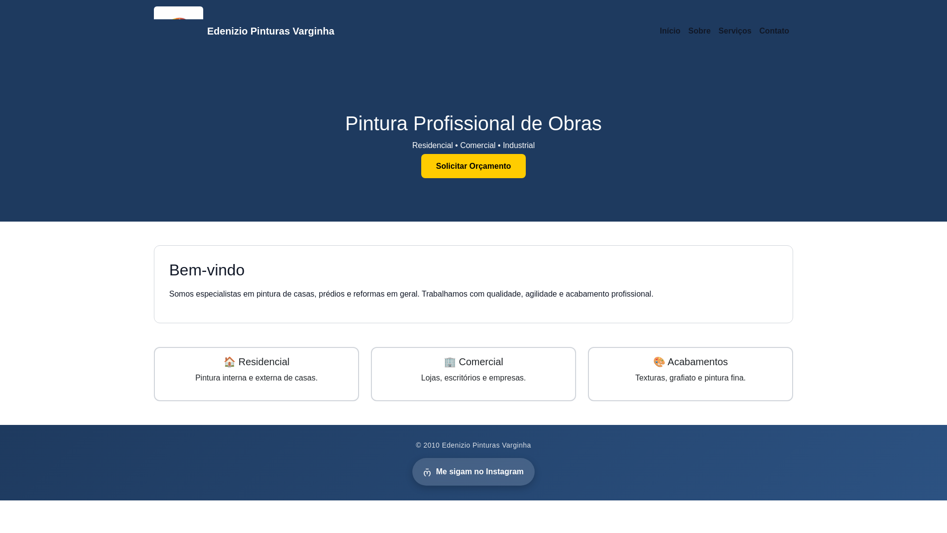 website screenshot of https://edeniziopinturasvarginha.com.br/