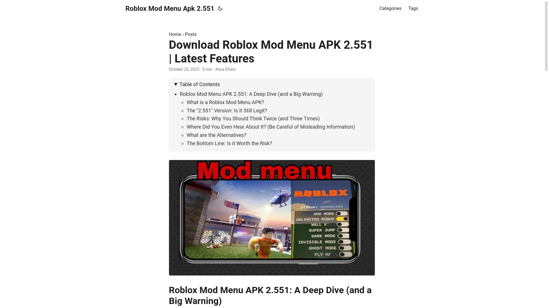 website screenshot of https://roblox-mod-menu-apk-2551.pages.dev/