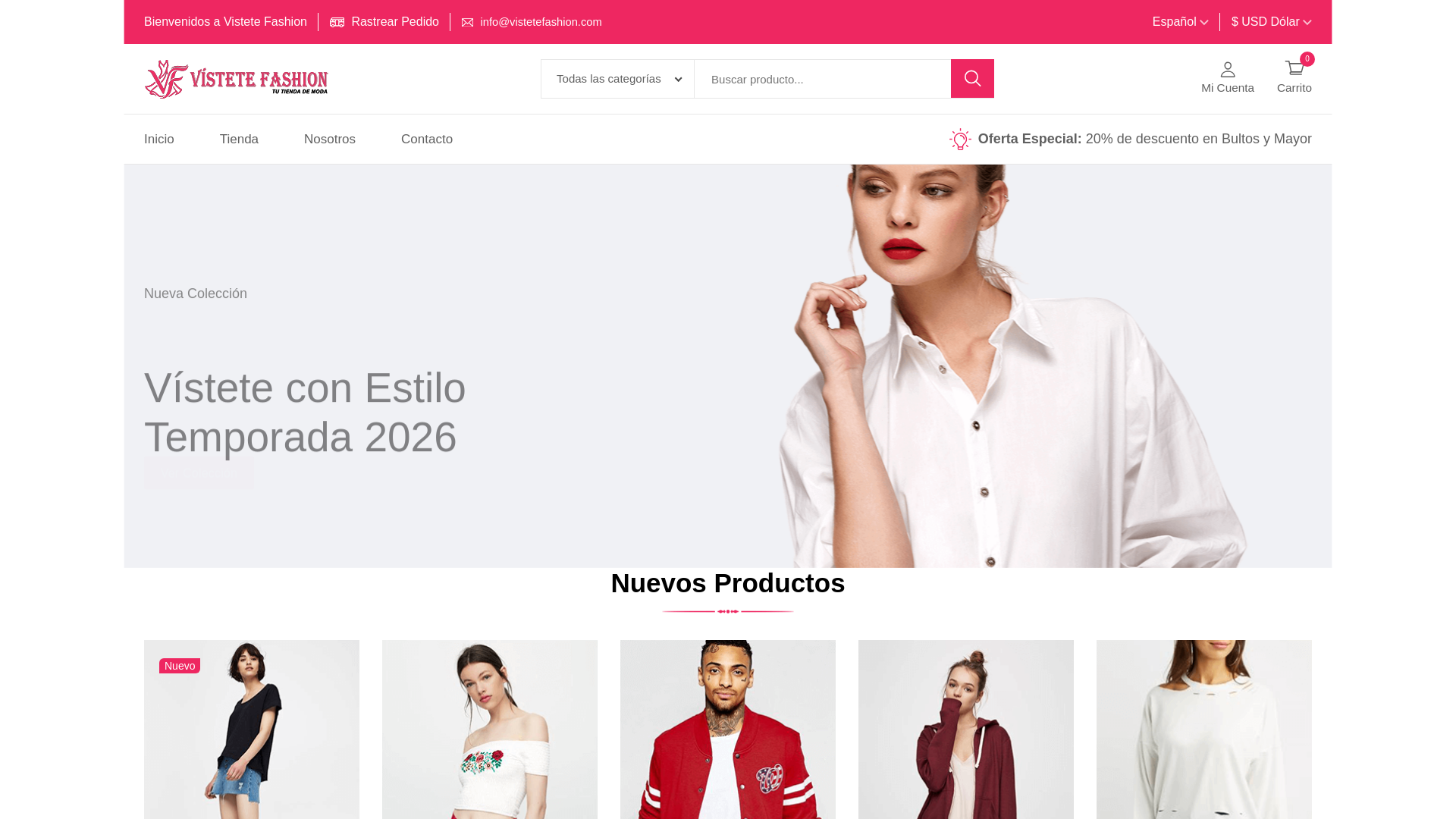 website screenshot of https://vistetefashion.com