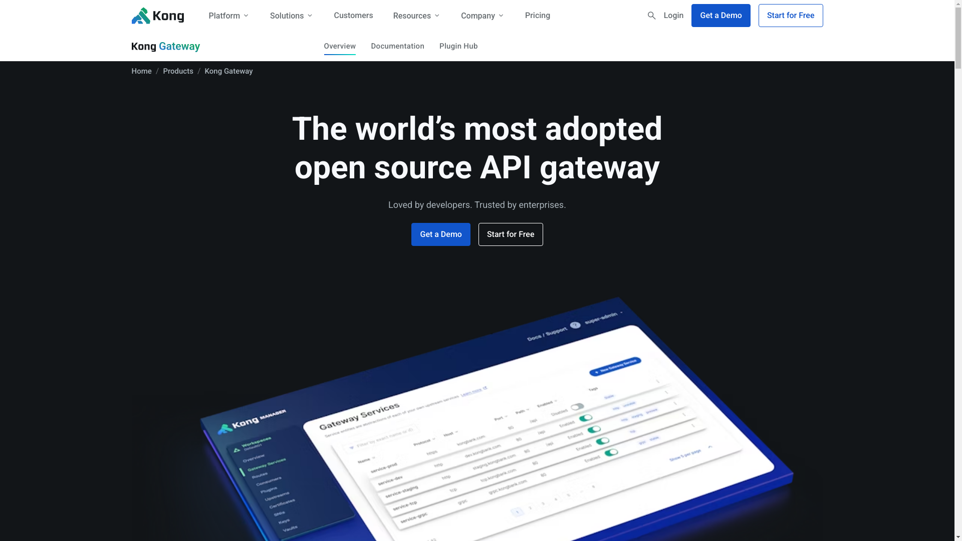 website screenshot of https://konghq.com/products/kong-gateway