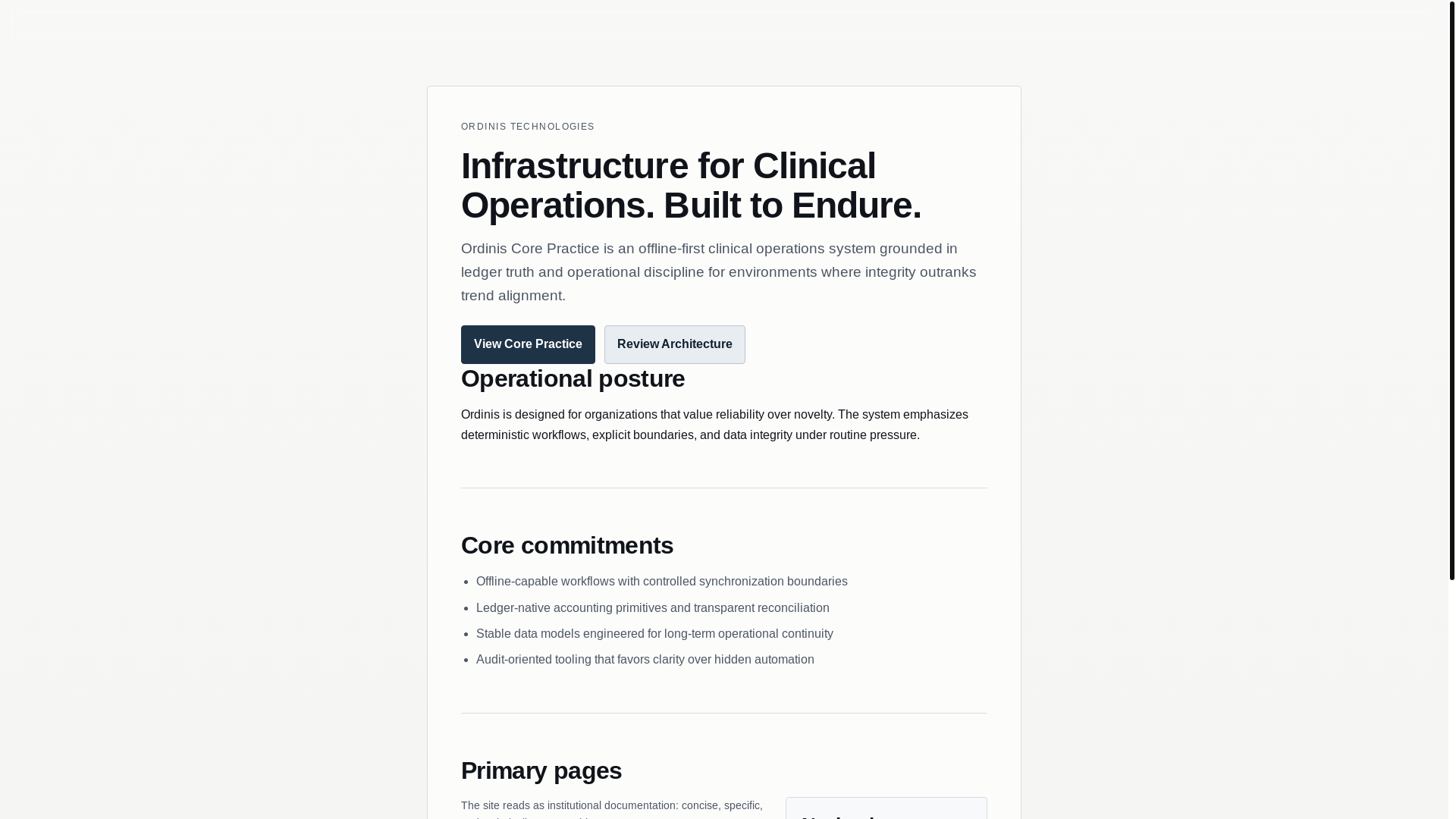 website screenshot of https://ordinistechnologies.com/
