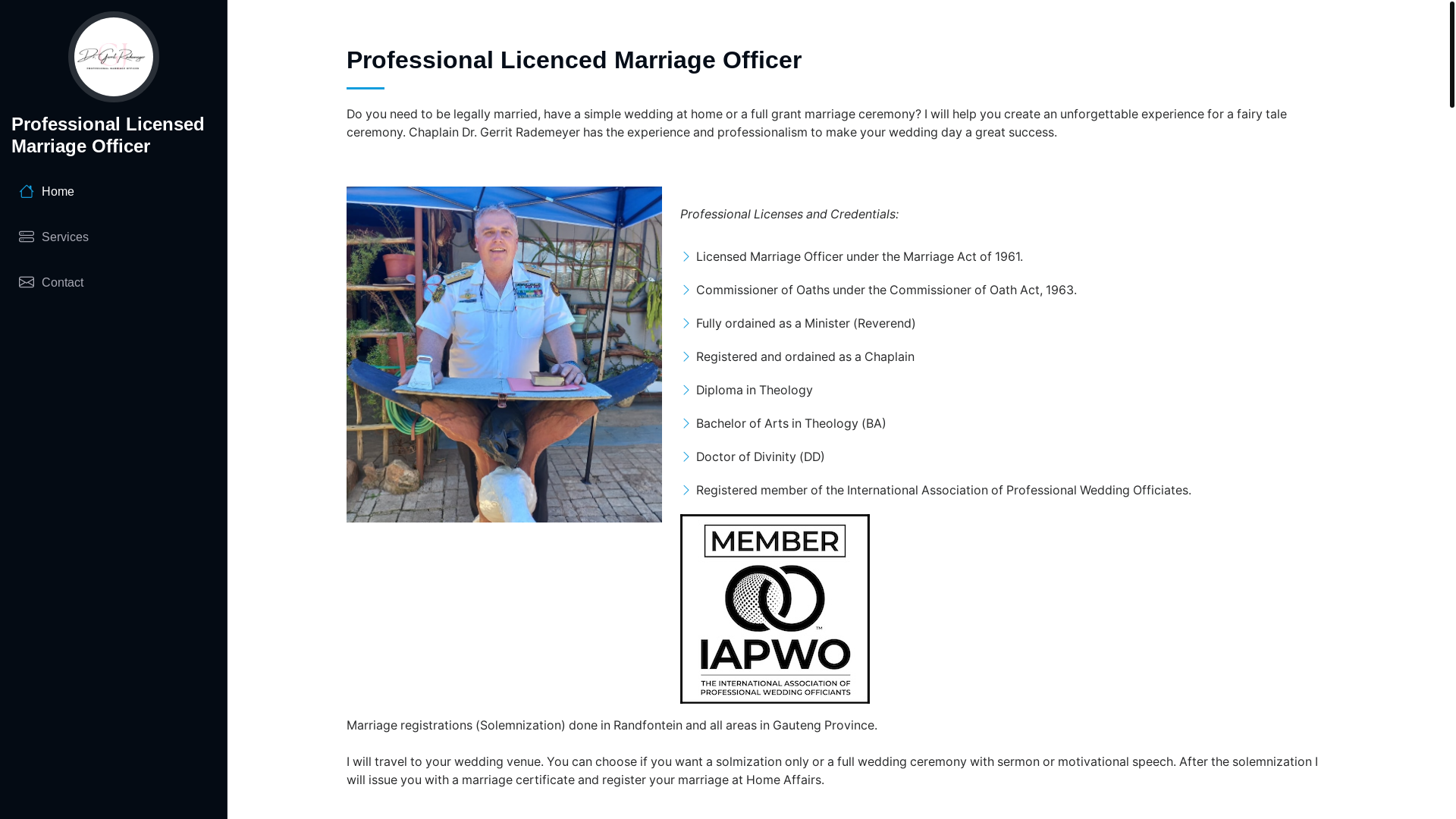website screenshot of https://marriageofficerinrandfontein.co.za/
