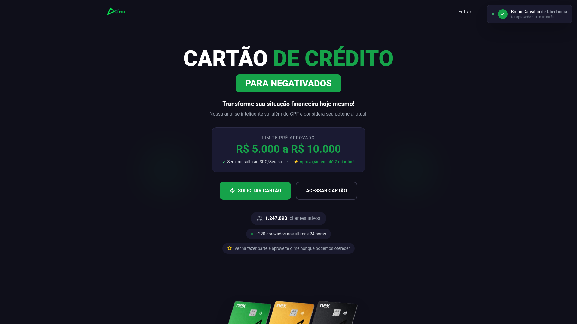 website screenshot of https://nexcard.solutions/