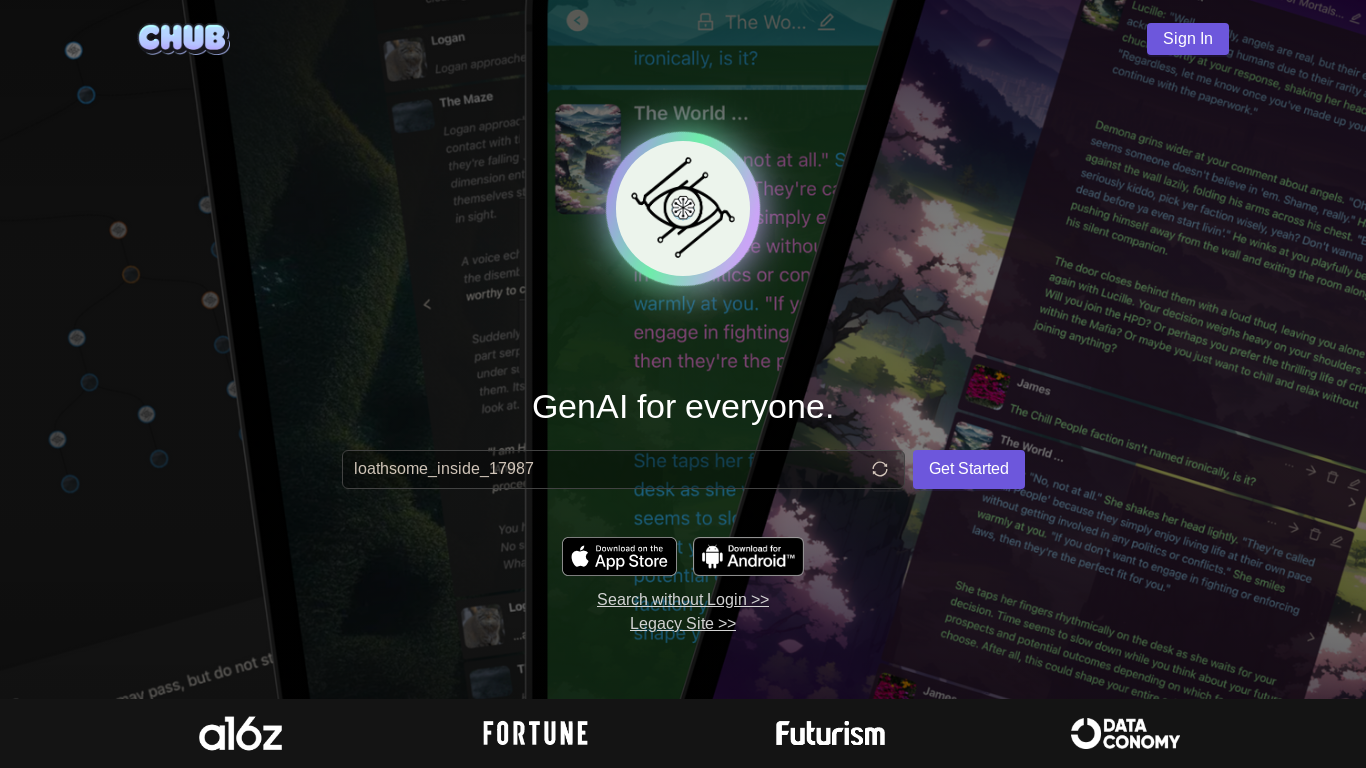 website screenshot of https://chub.ai/