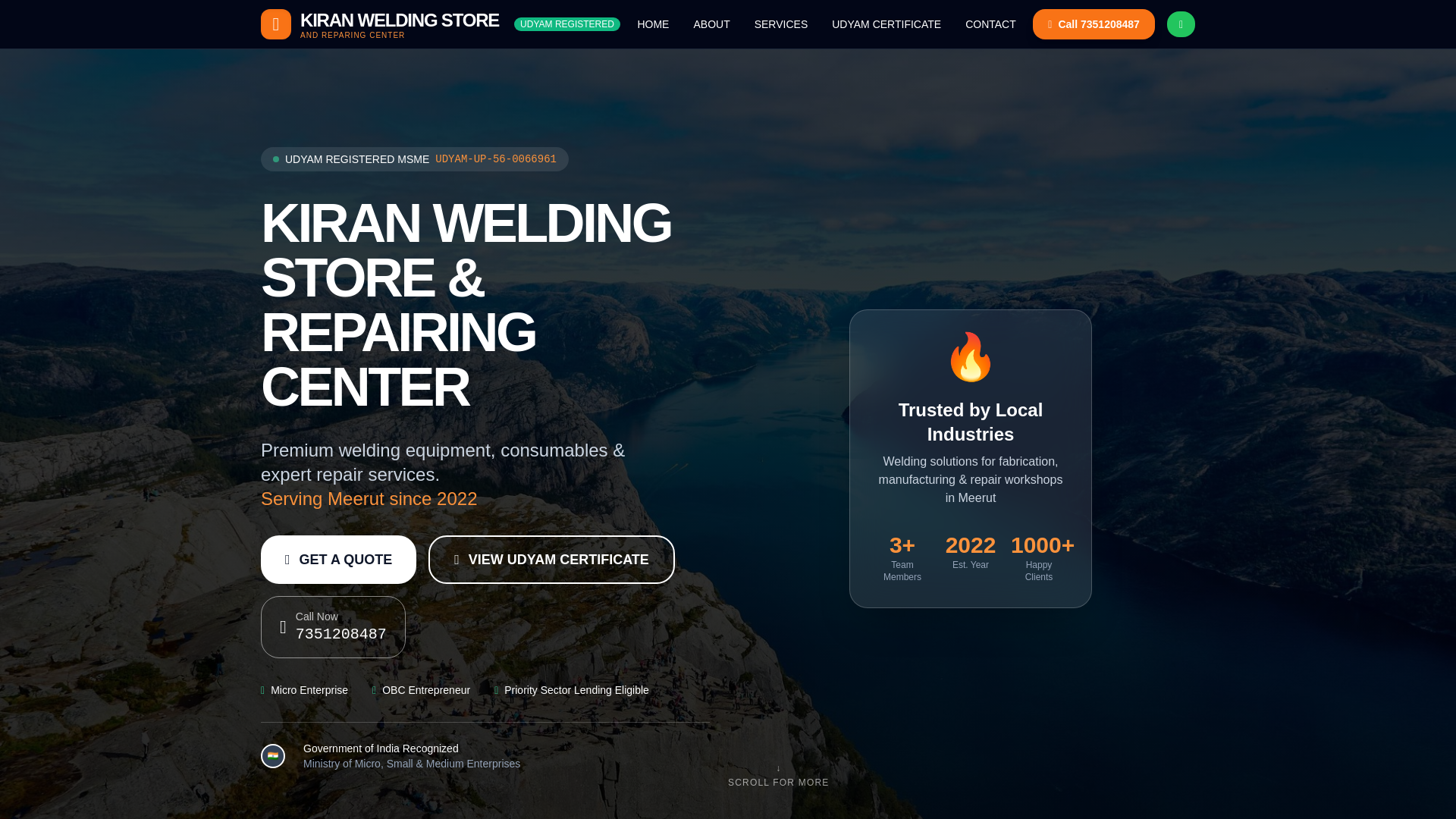 website screenshot of https://kiranweldingstoreandreparingcenter.shop/
