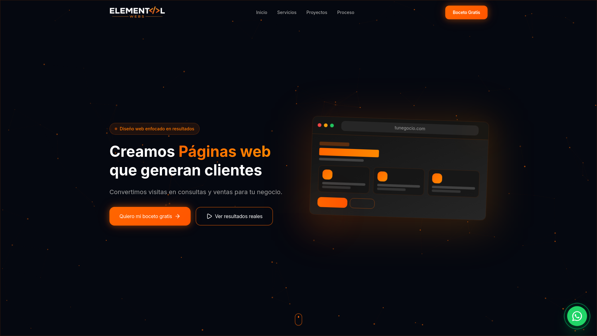 website screenshot of https://elementalwebs.com