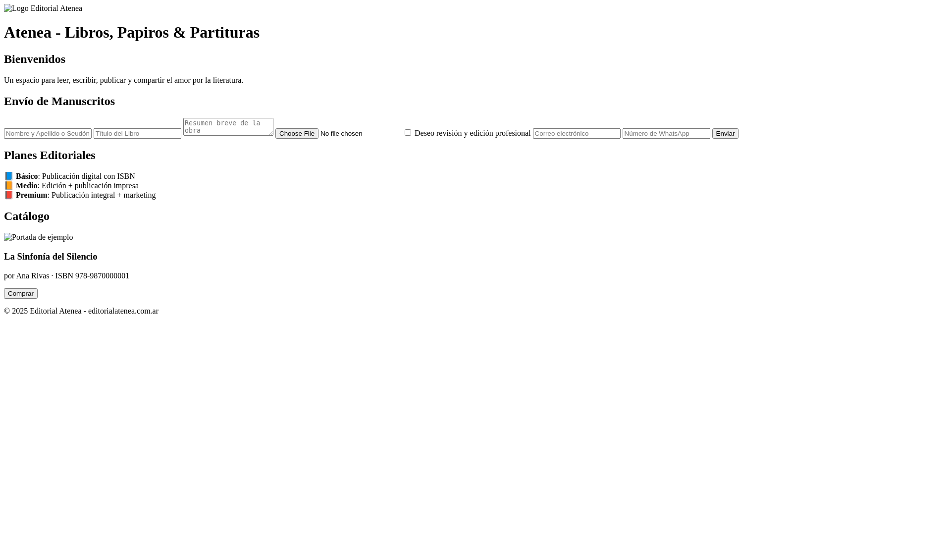 website screenshot of https://editorialatenea.com.ar/
