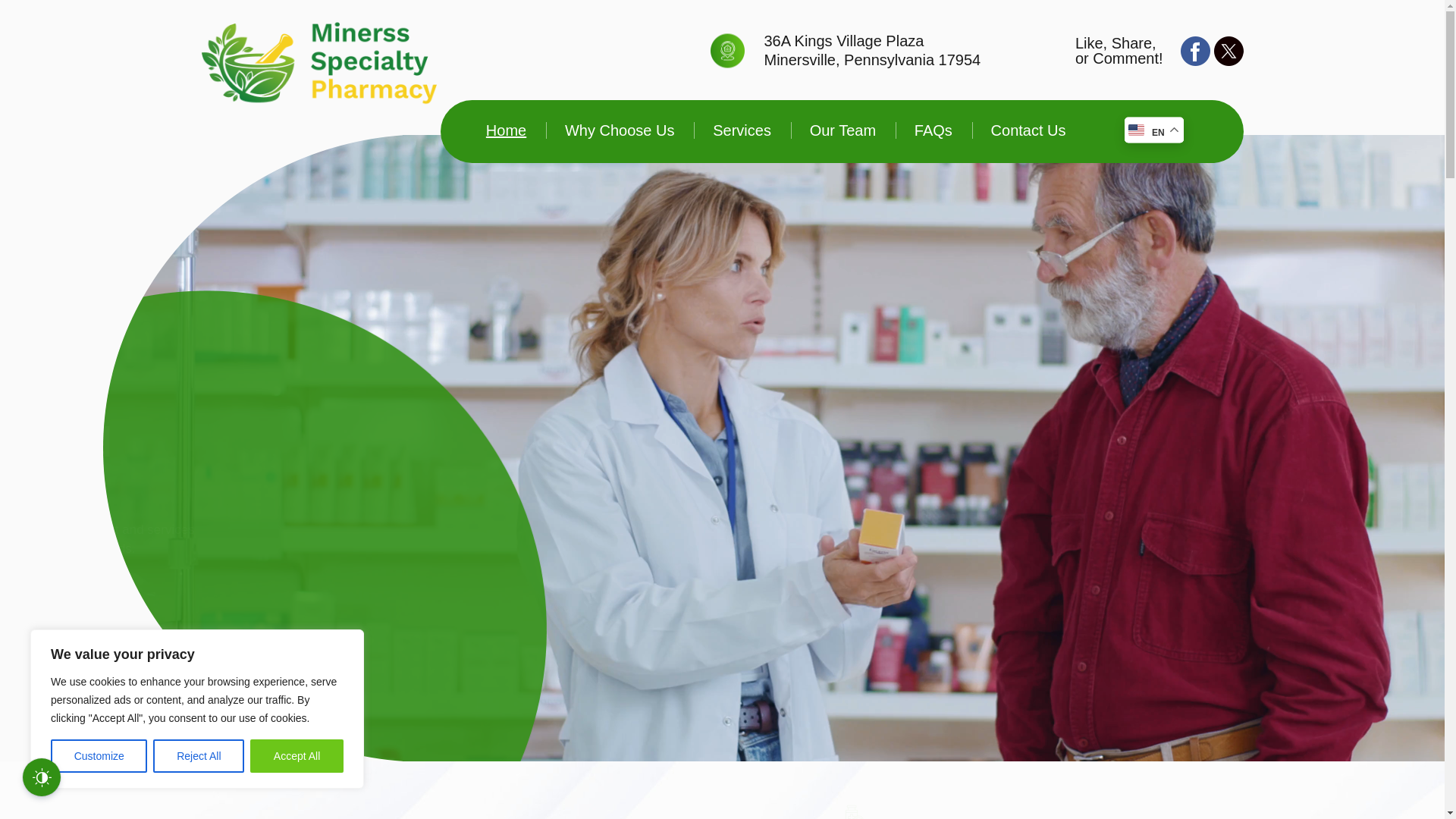 website screenshot of https://minerssspecialtypharmacy.com/
