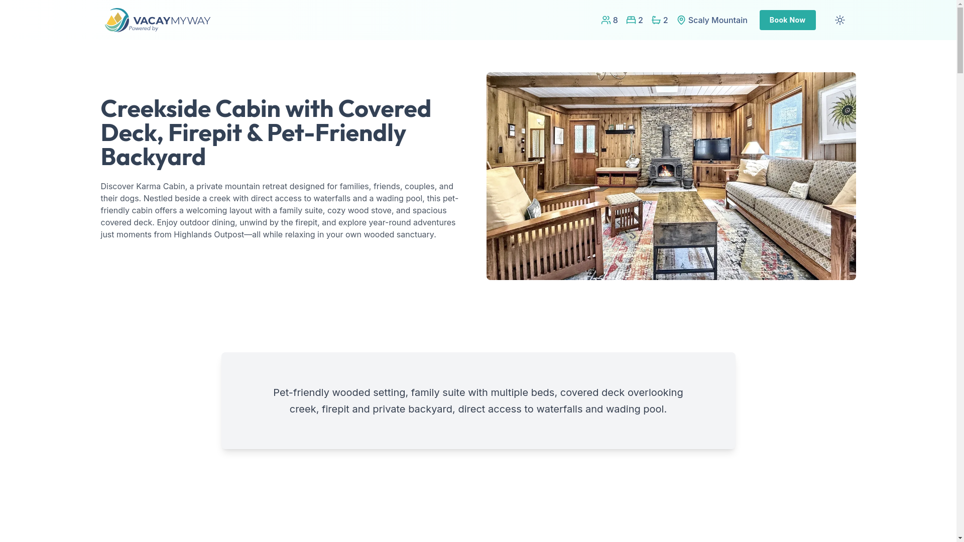 website screenshot of https://waterfallcabin.properties/