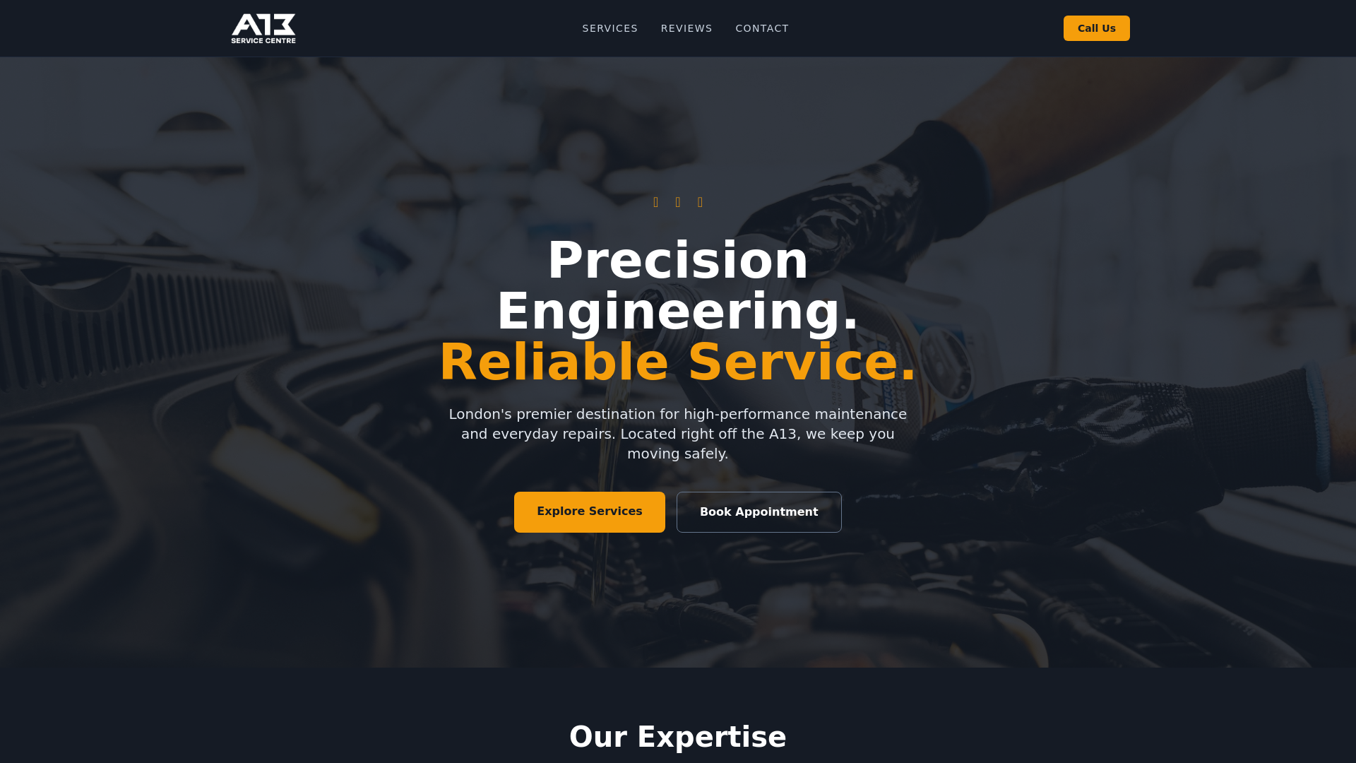 website screenshot of https://a13servicecentre.co.uk