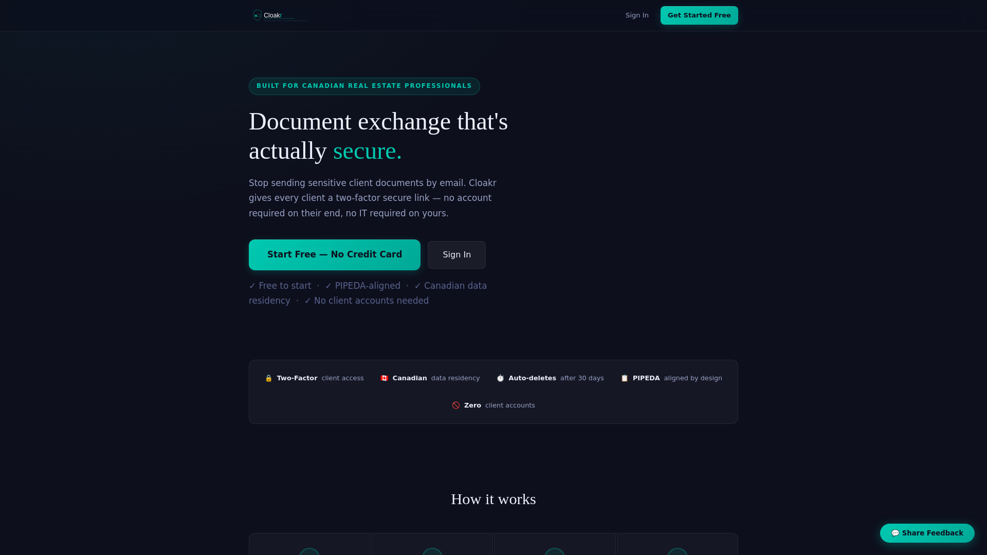 website screenshot of https://cloakr.ca/