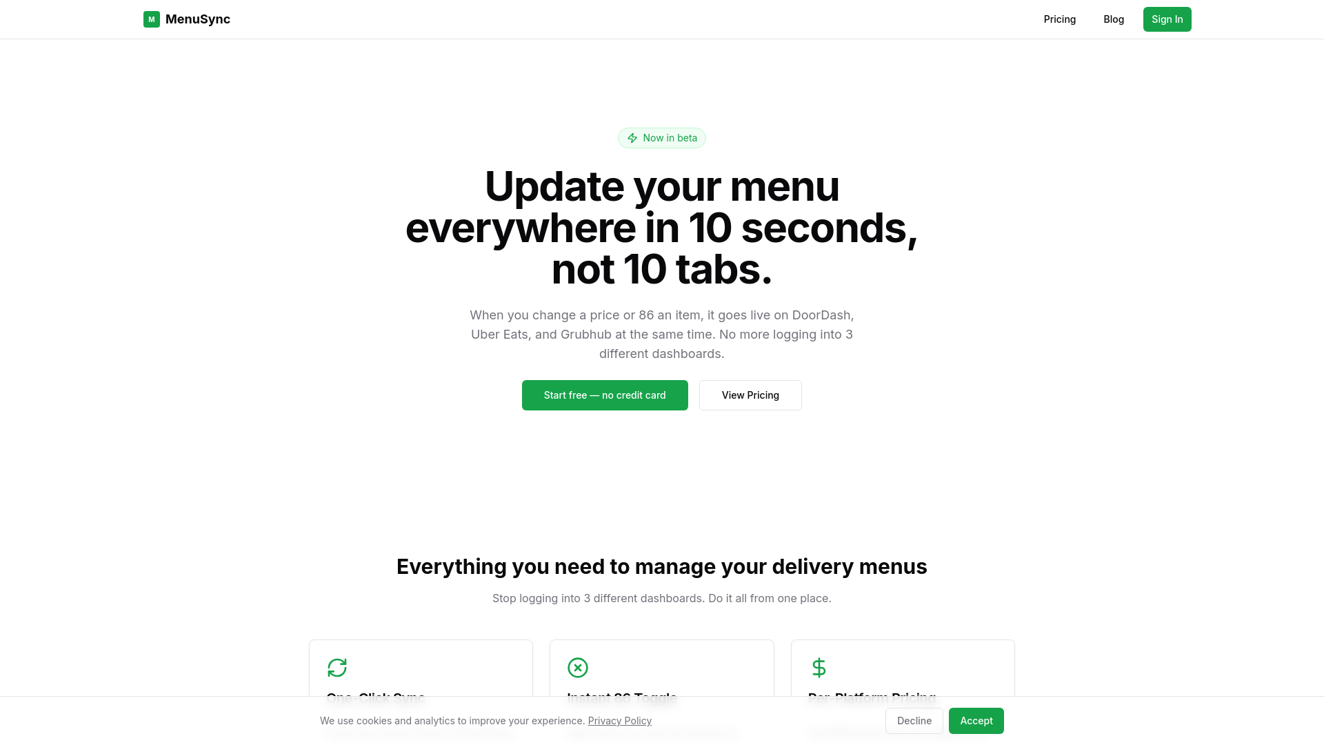 website screenshot of https://menusync.xyz/