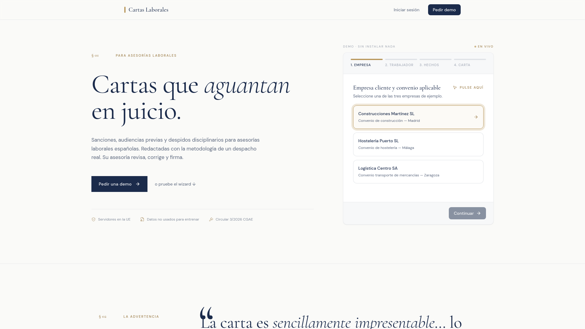 website screenshot of https://cartaslaborales.app/