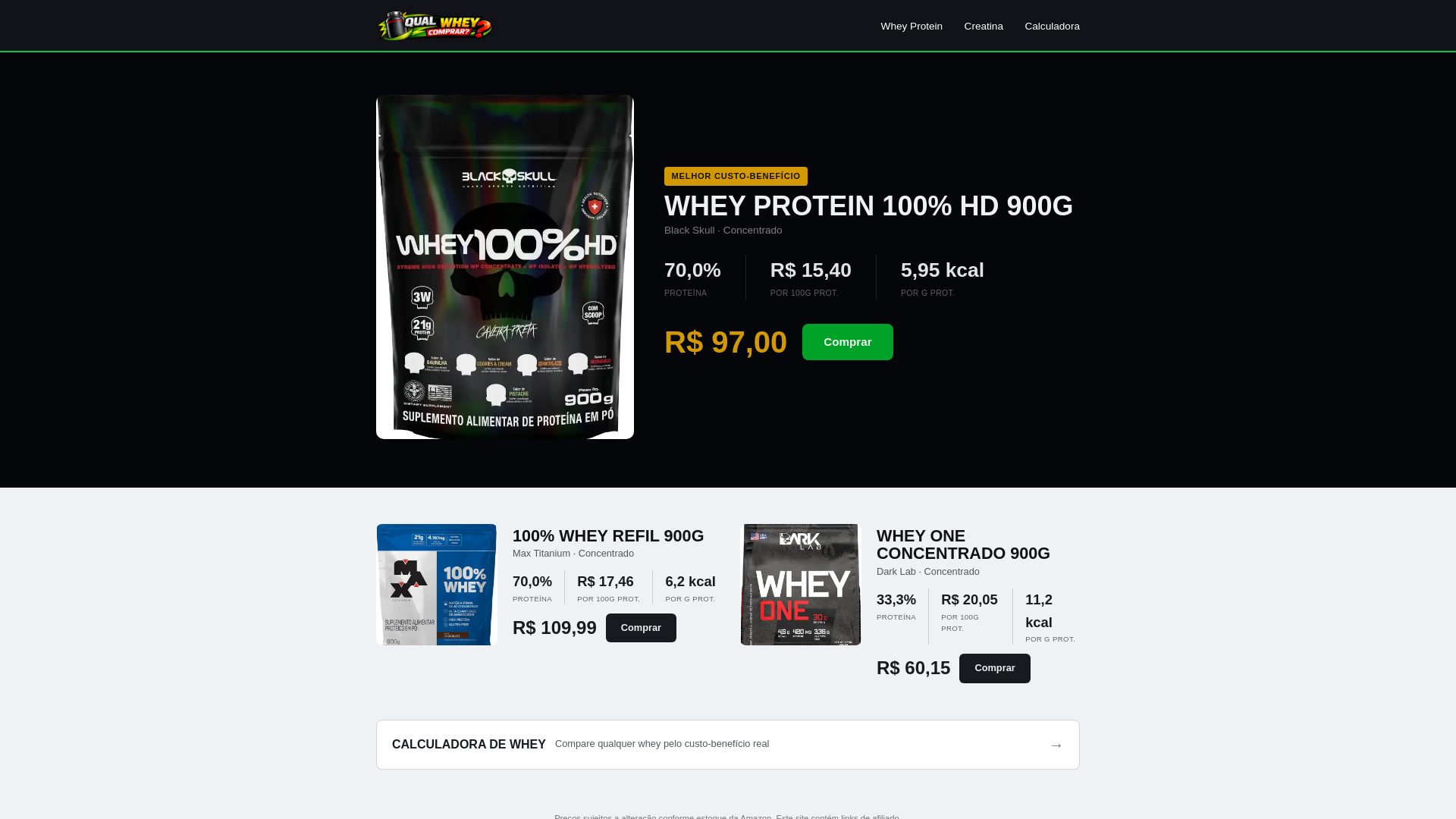 website screenshot of https://qualwheycomprar.com.br/