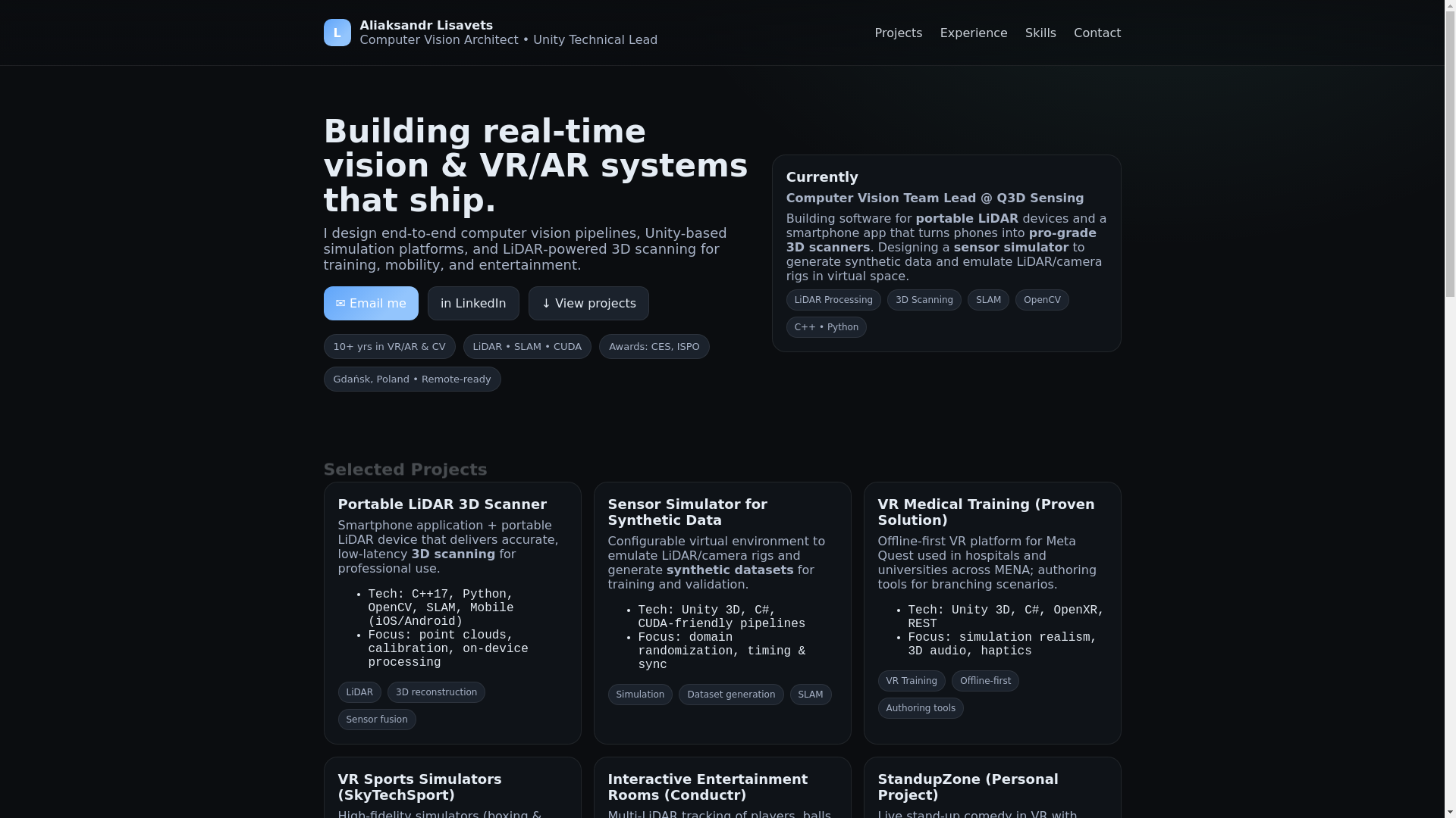website screenshot of https://lisavets.dev/