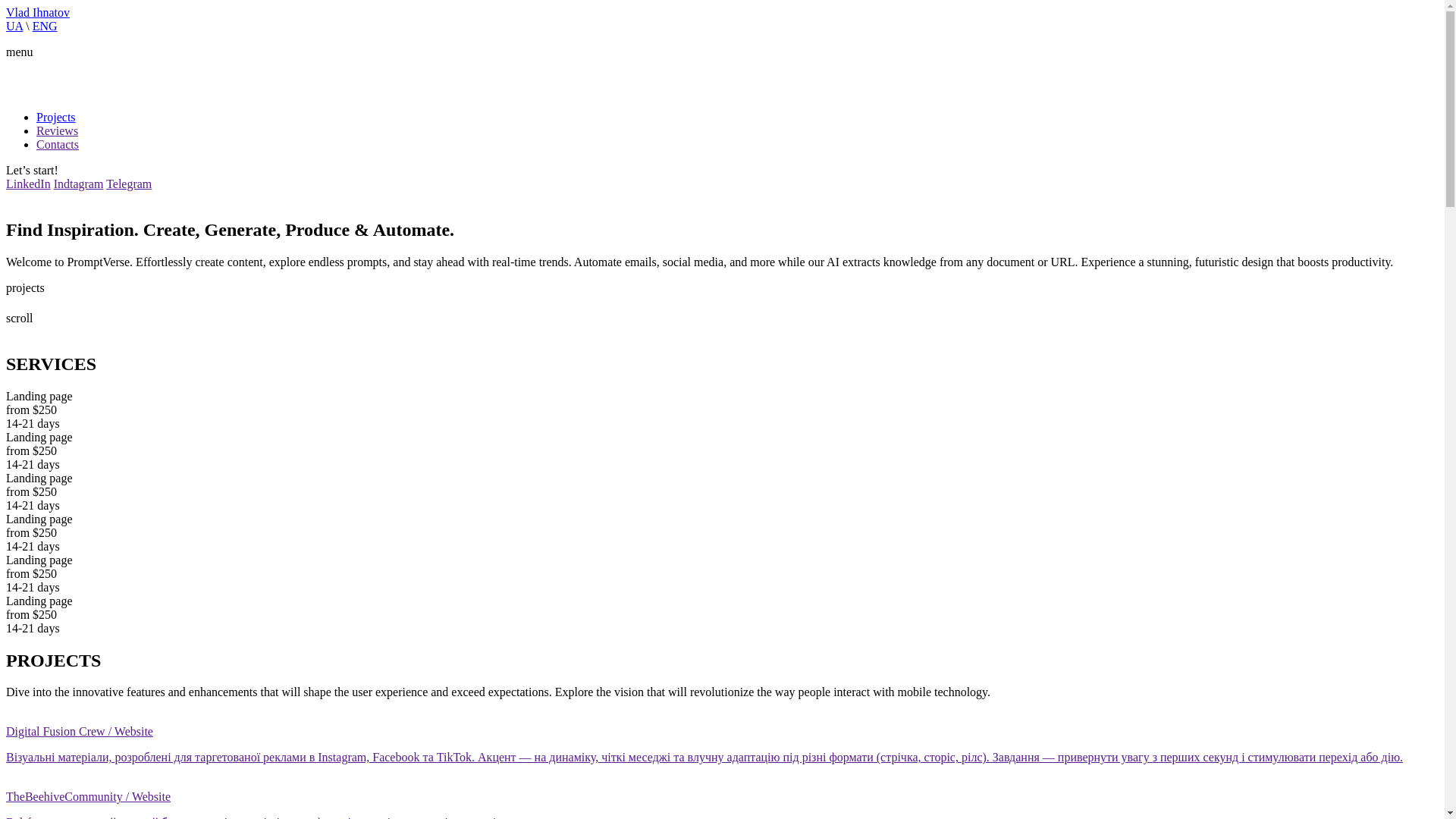 website screenshot of https://vladihnatov.website/