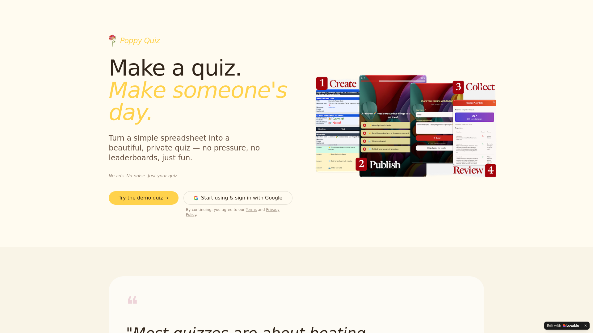 website screenshot of https://poppyquiz.app/