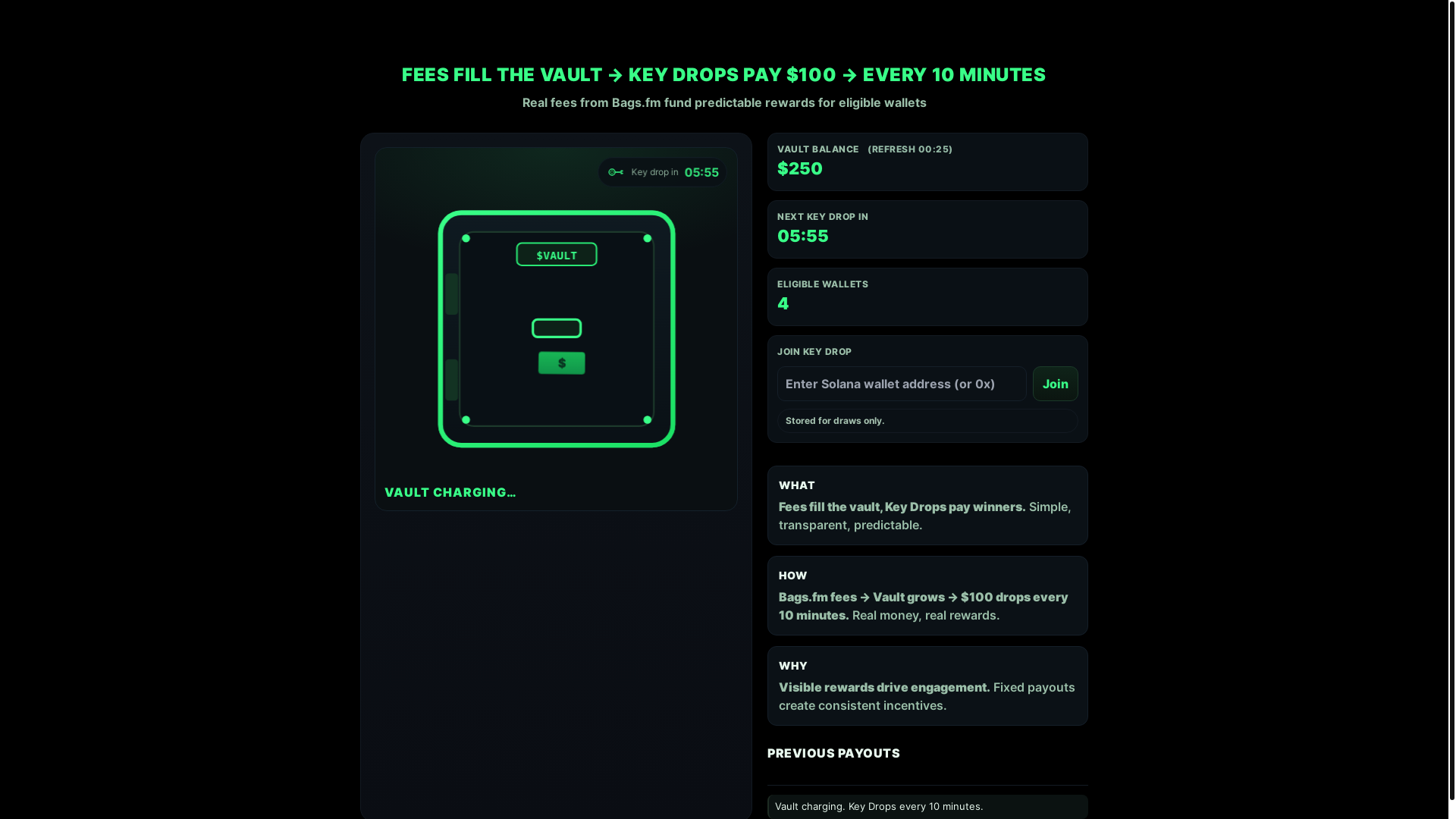 website screenshot of https://vaultonbags.lol/