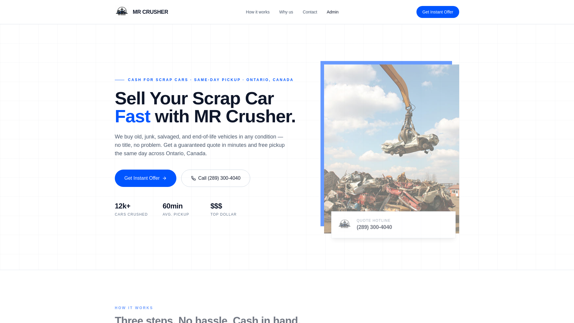 website screenshot of https://mrcrusher.ca/