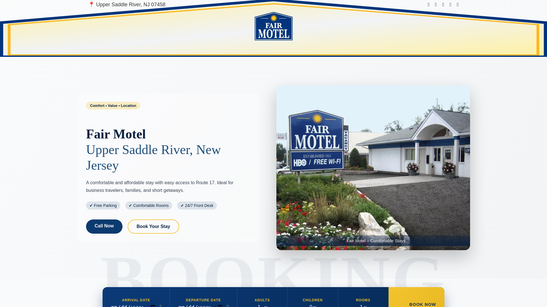 website screenshot of https://fairmotelnj.com