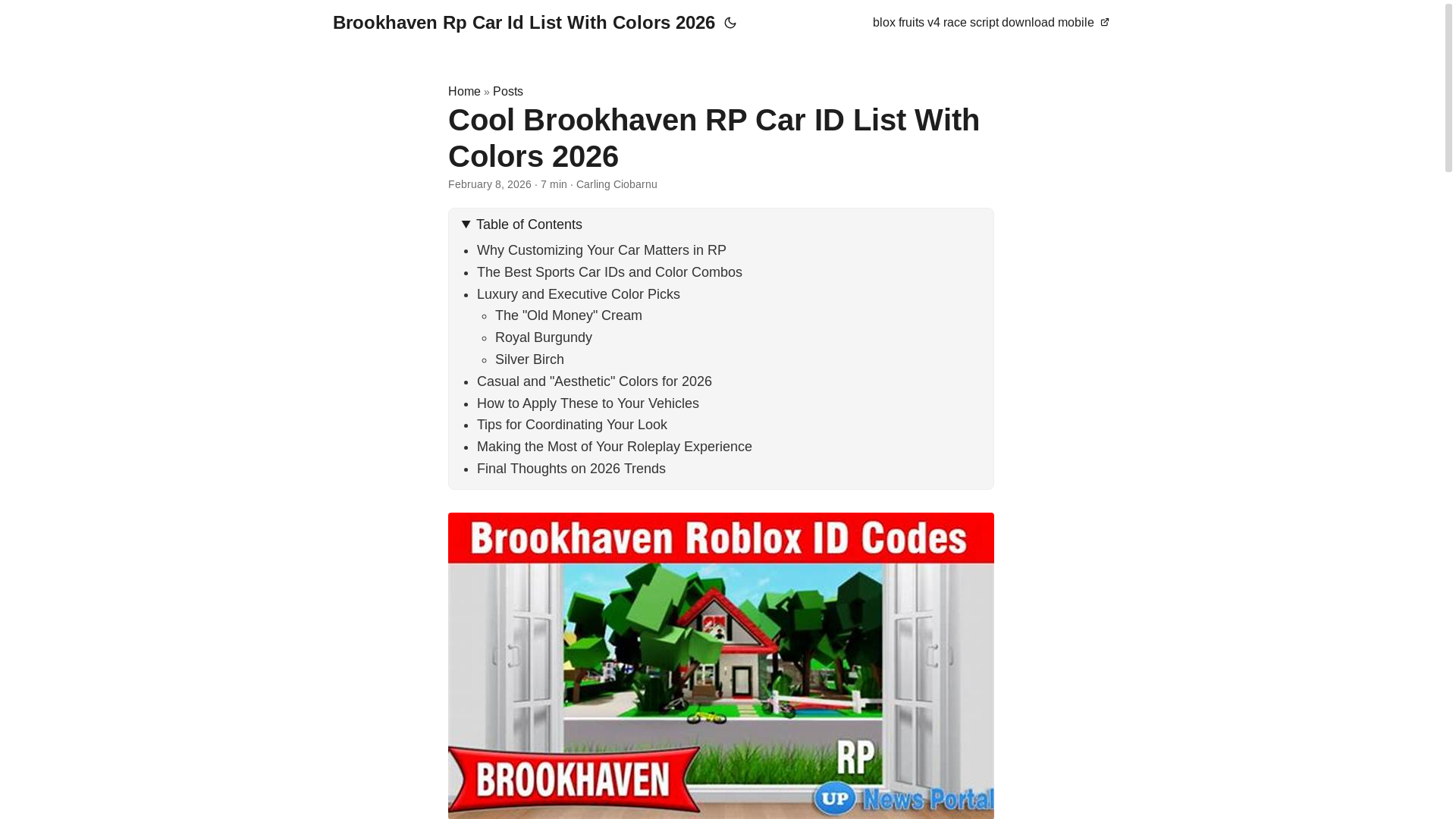 website screenshot of https://brookhaven-rp-car-id-list-with-colors-2026.pages.dev/