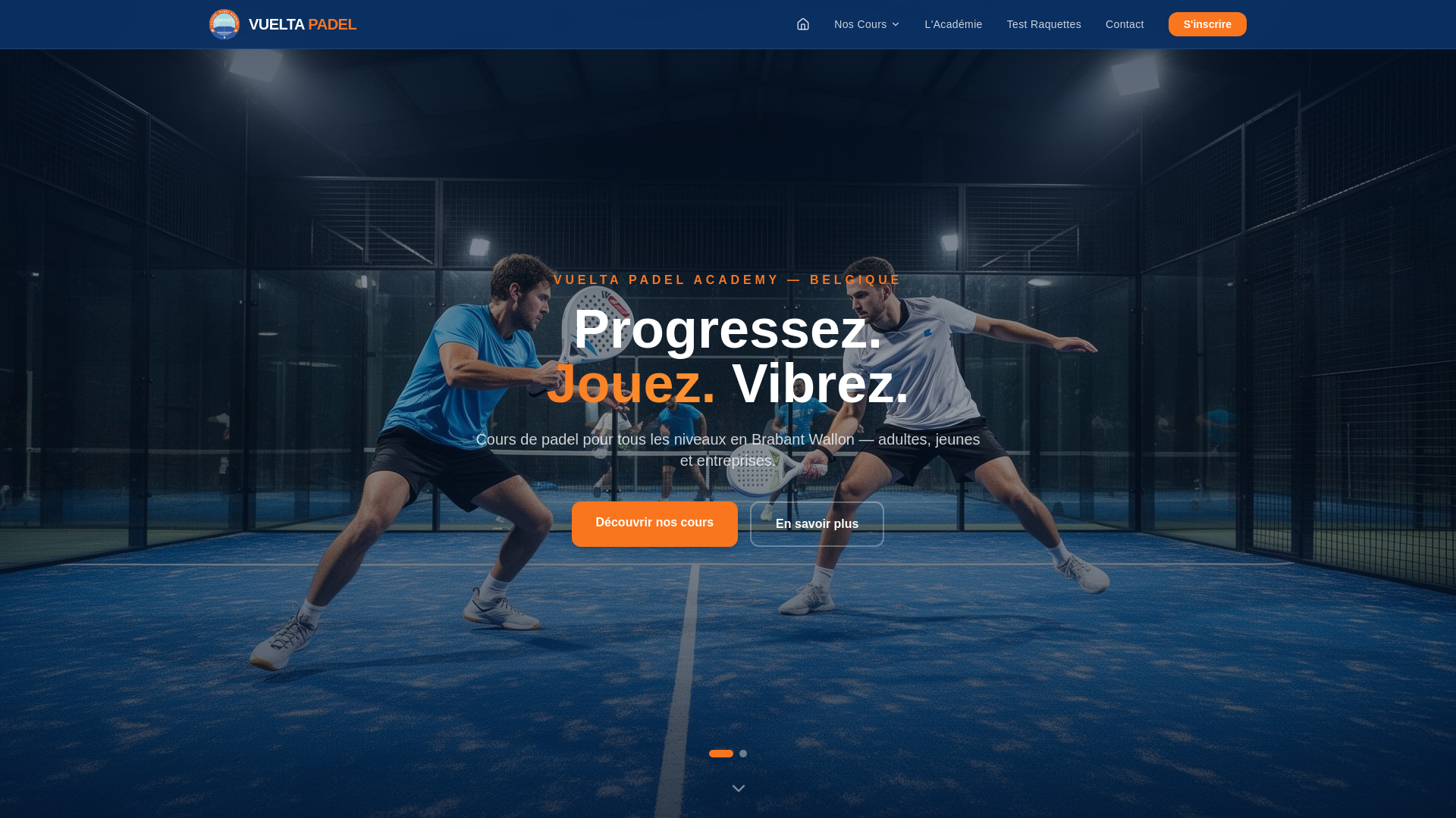 website screenshot of https://vueltapadelacademy.be