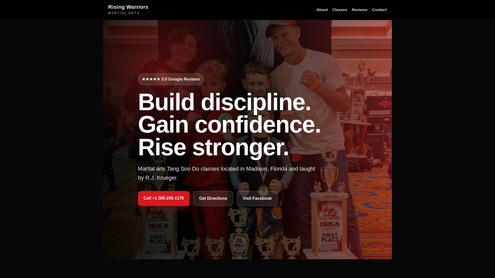 website screenshot of https://risingwarriorsacademy.com/