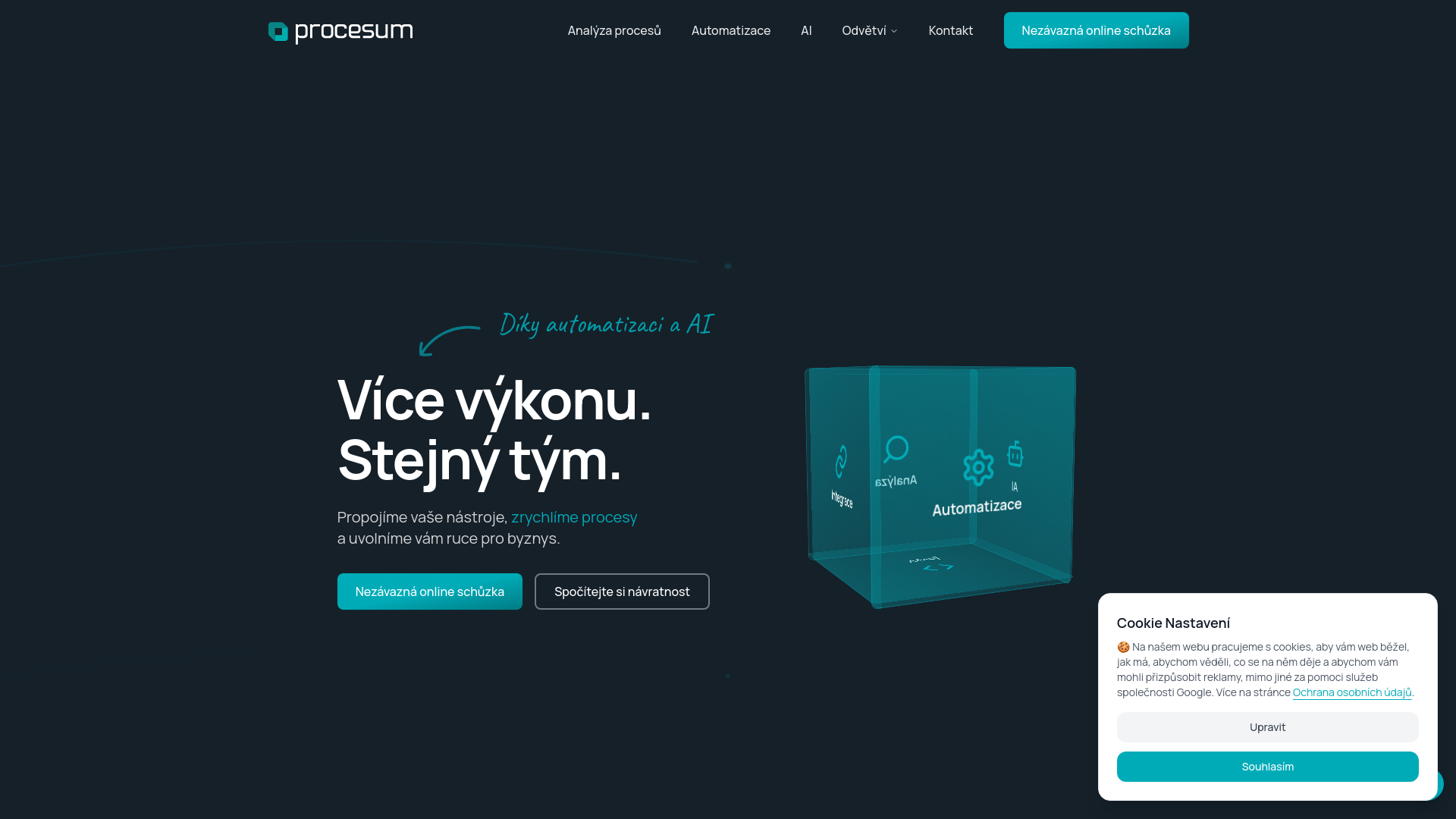website screenshot of https://procesum-automatizace.cz