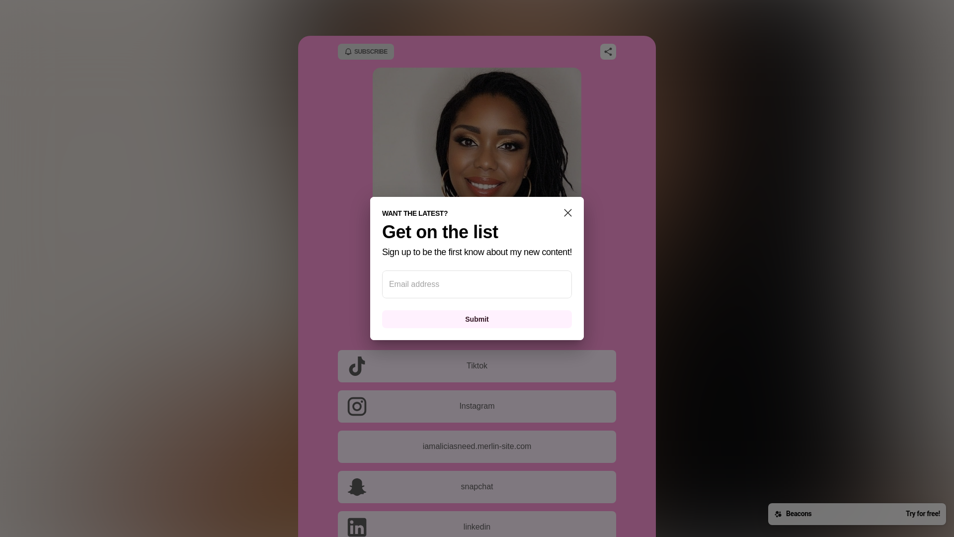 website screenshot of https://iamaliciasneed.com/