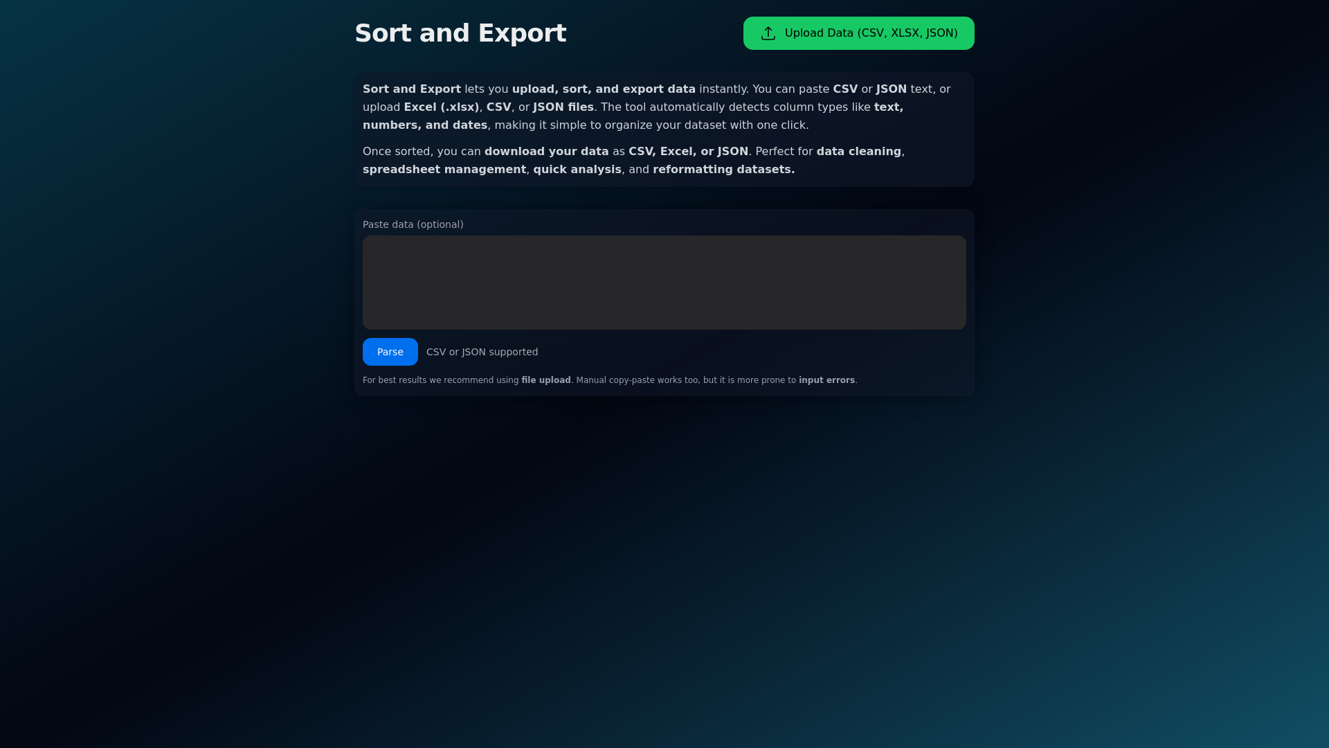 website screenshot of https://sortandexport.com/