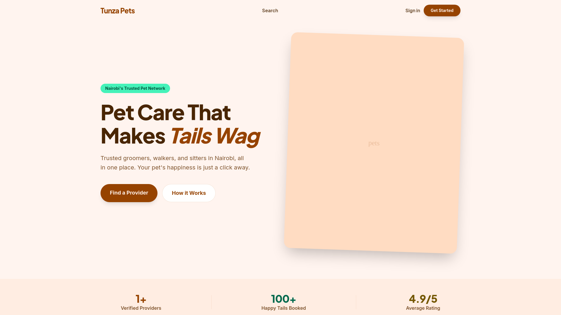 website screenshot of https://tunzapets.com
