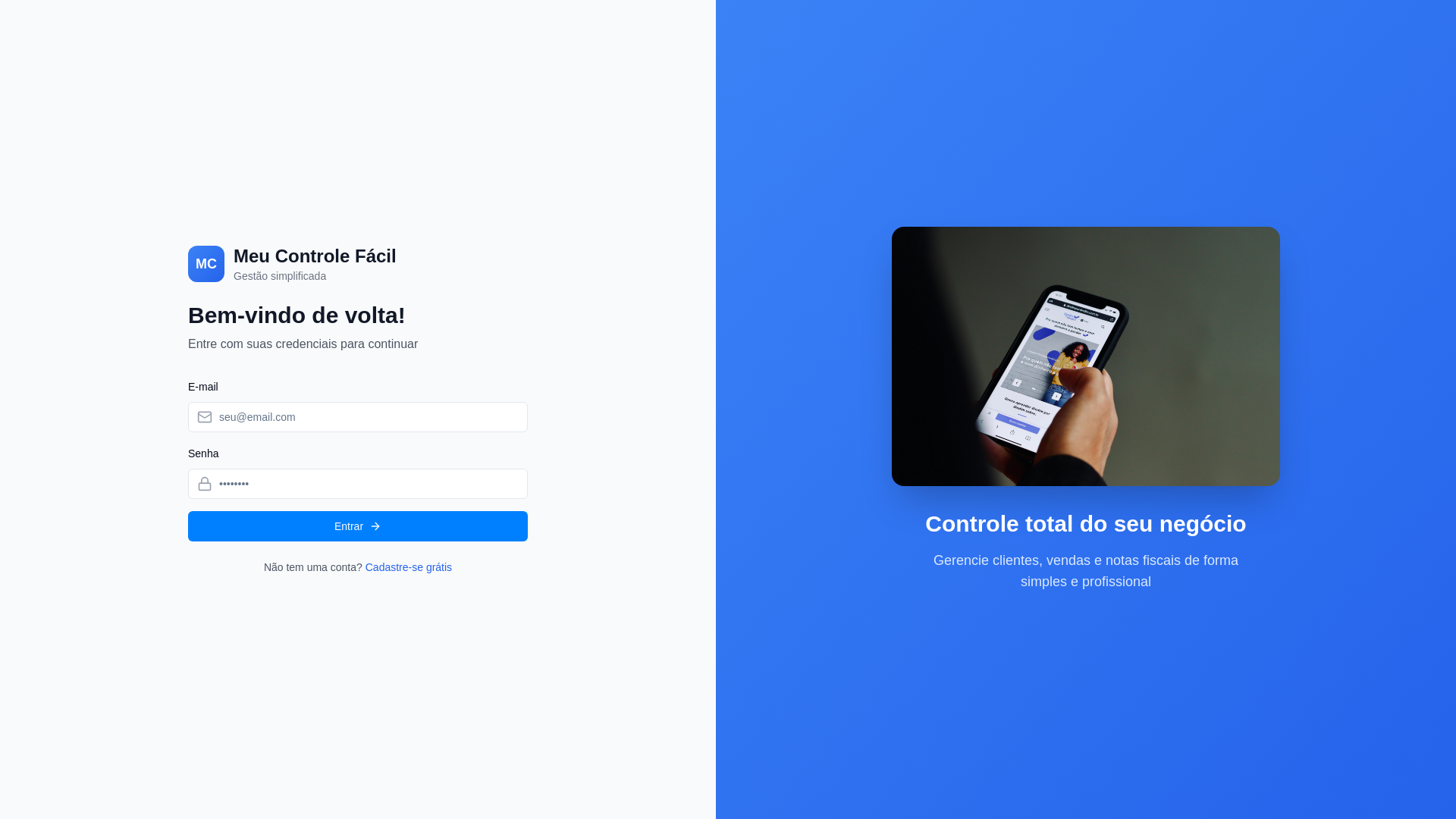 website screenshot of https://meucontrolefacil.com.br/