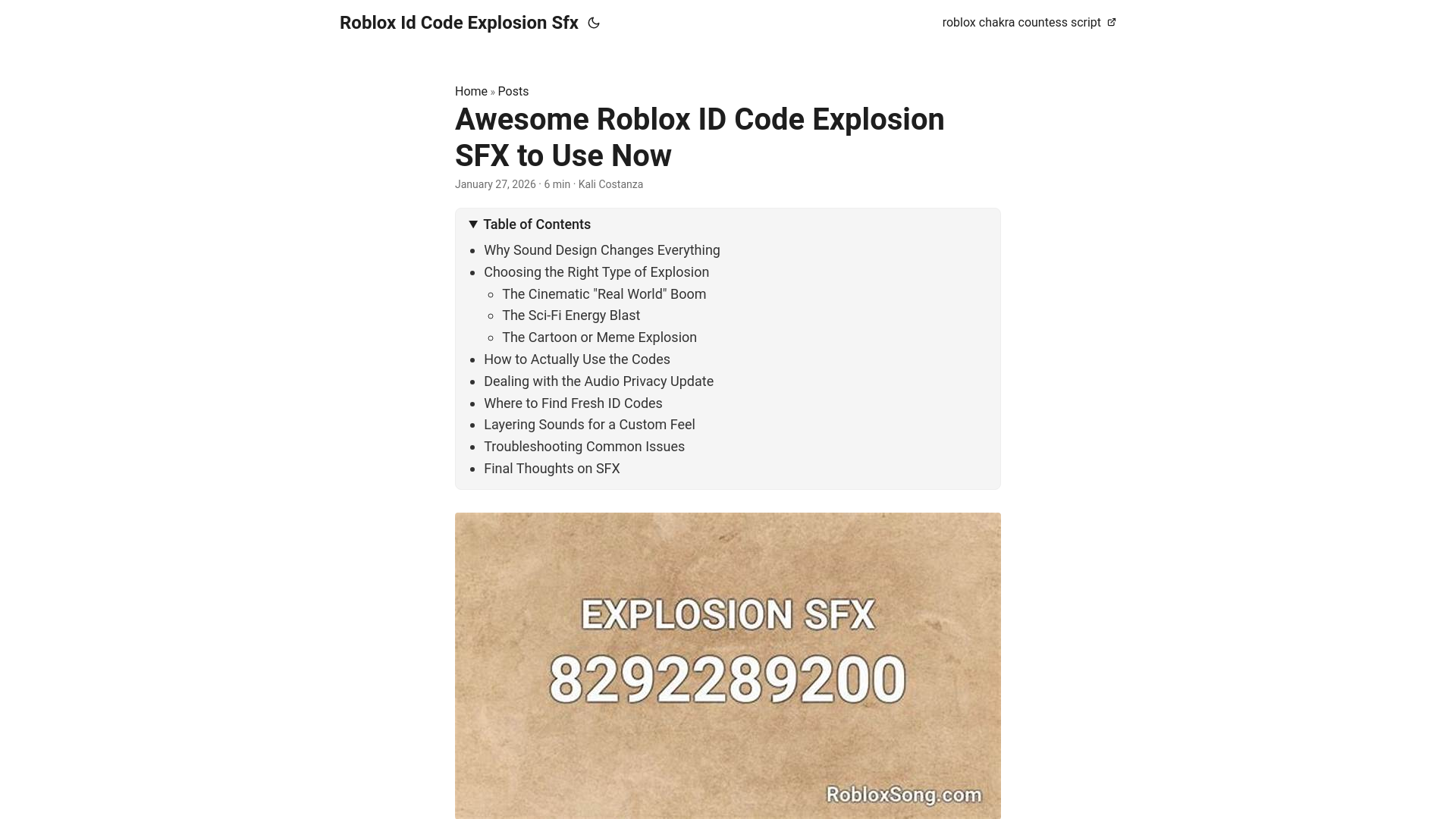 website screenshot of https://roblox-id-code-explosion-sfx.pages.dev/