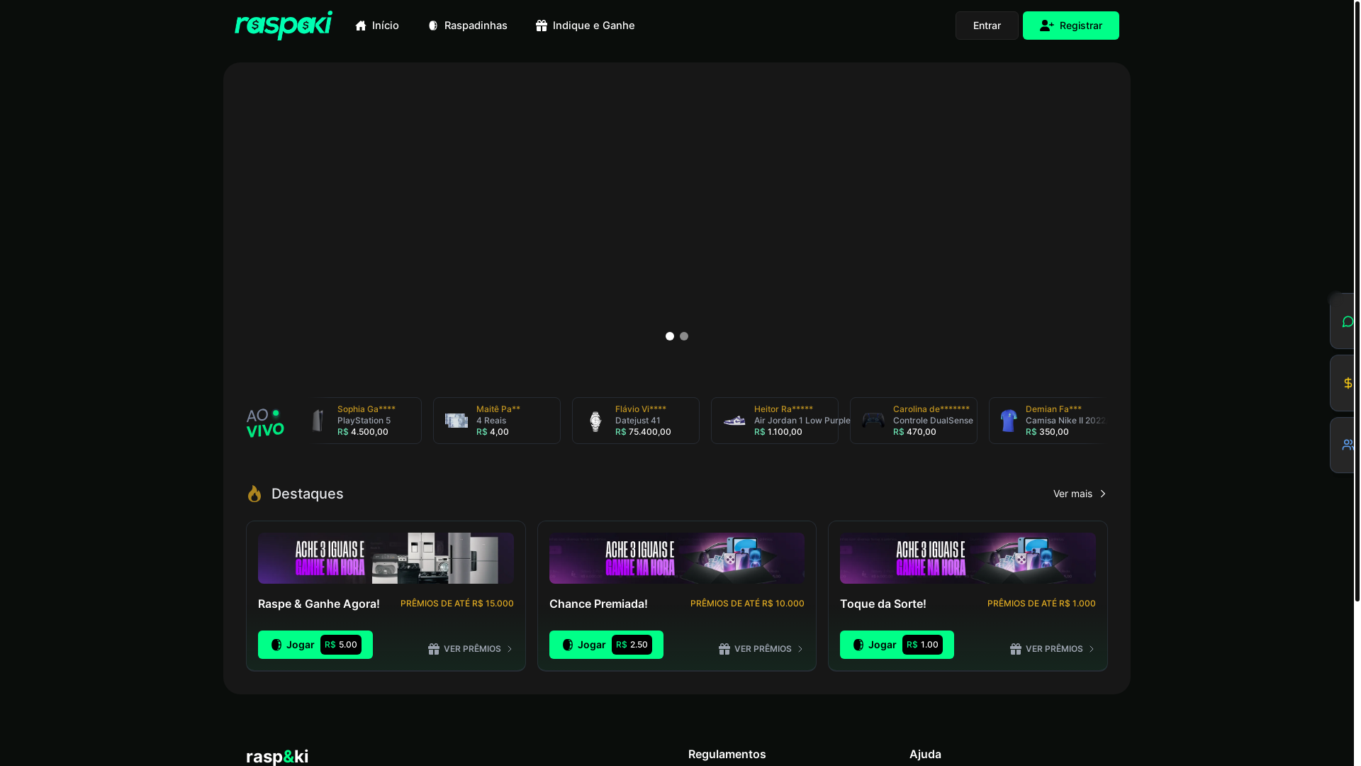 website screenshot of https://raspadinhadasorte1.online/